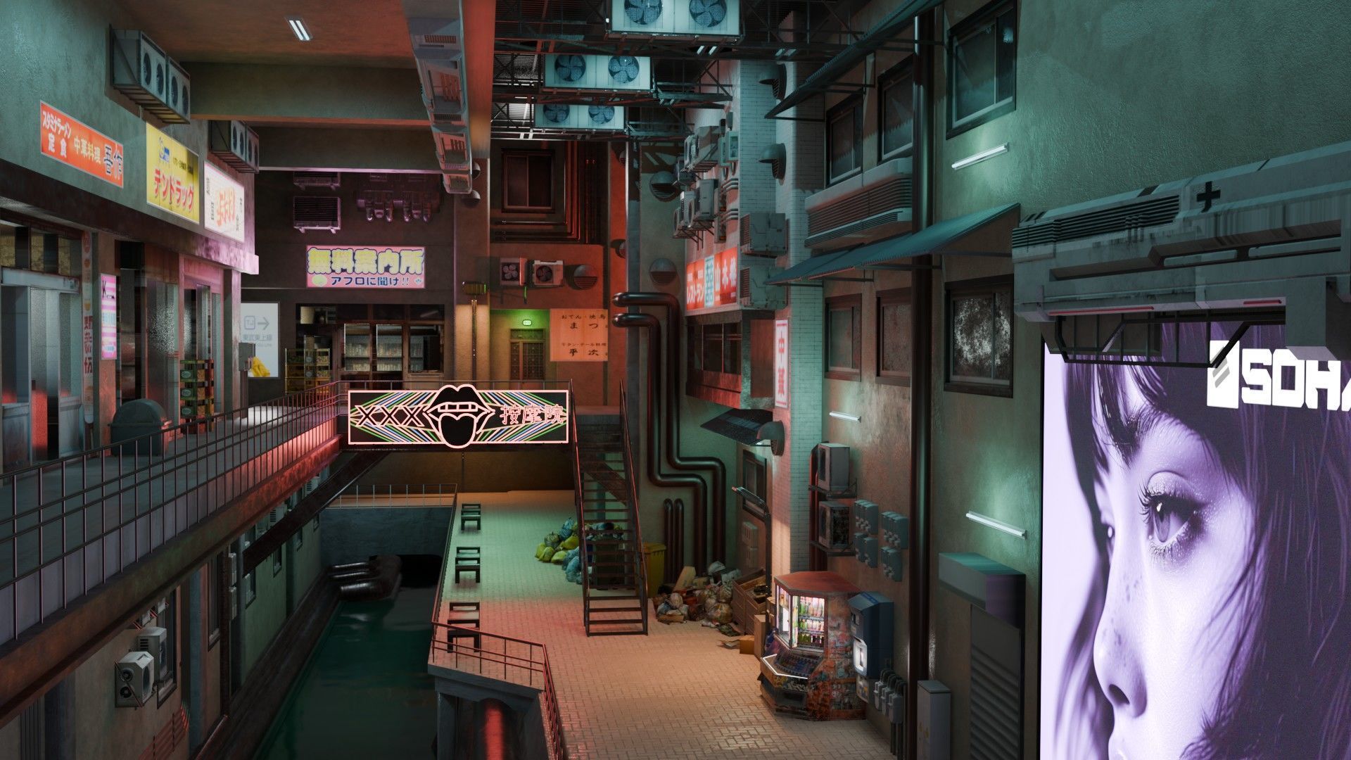 Tunnel Street and Shops 3D model_10