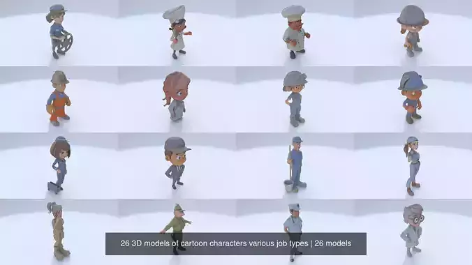 26 3D models of cartoon characters various job types 3D Model Collection