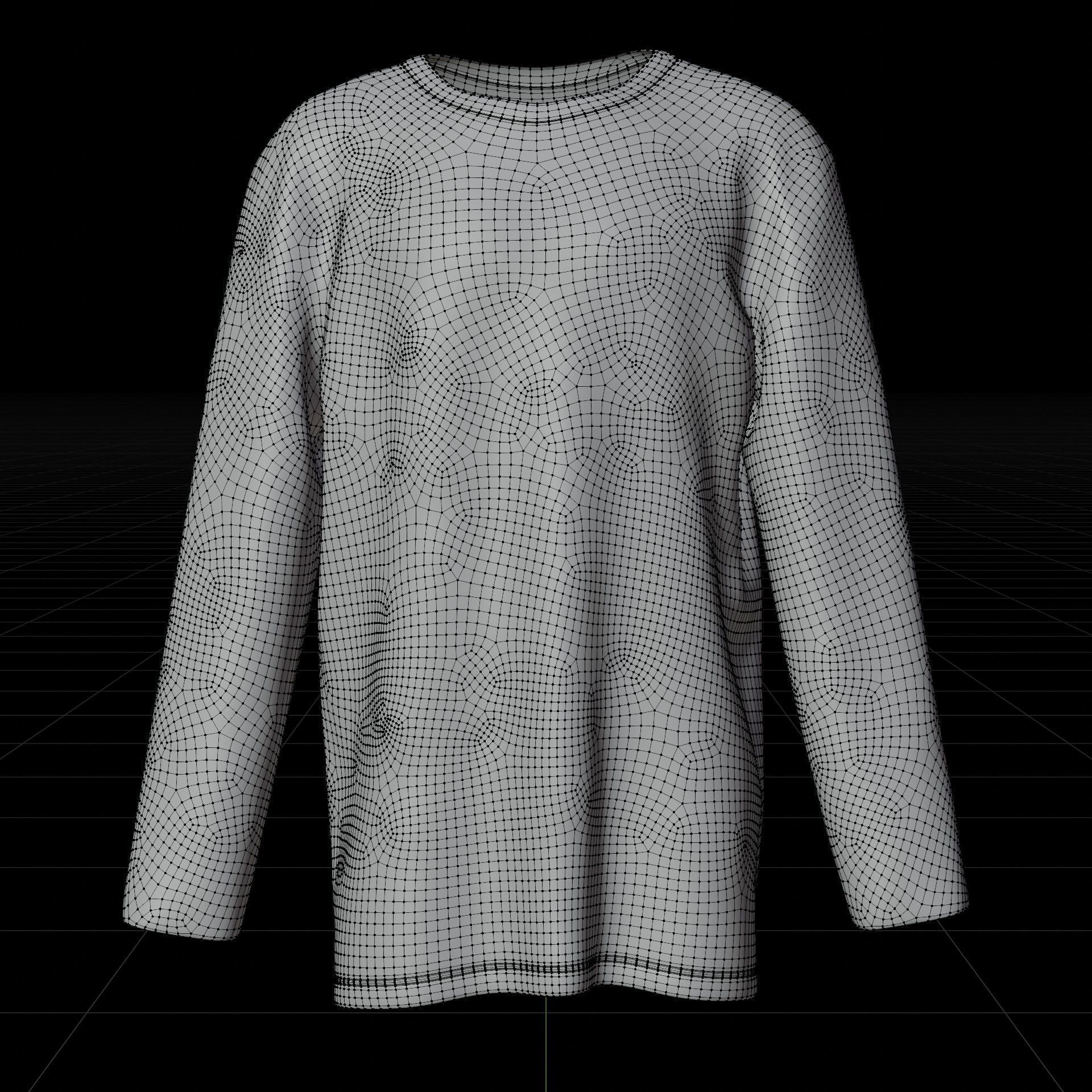 Male Oversized Harajuku Tee Shirt - Long-sleeved Stripes T-Shirt Low-poly 3D model_20