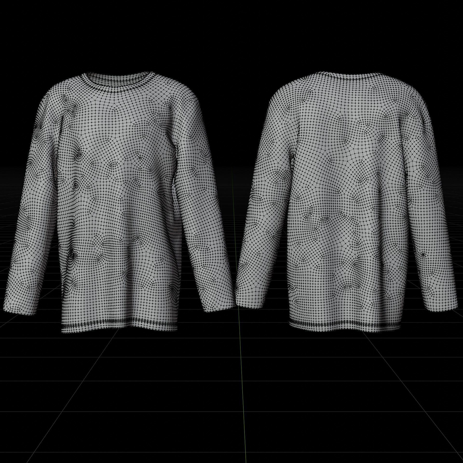 Male Oversized Harajuku Tee Shirt - Long-sleeved Stripes T-Shirt Low-poly 3D model_12