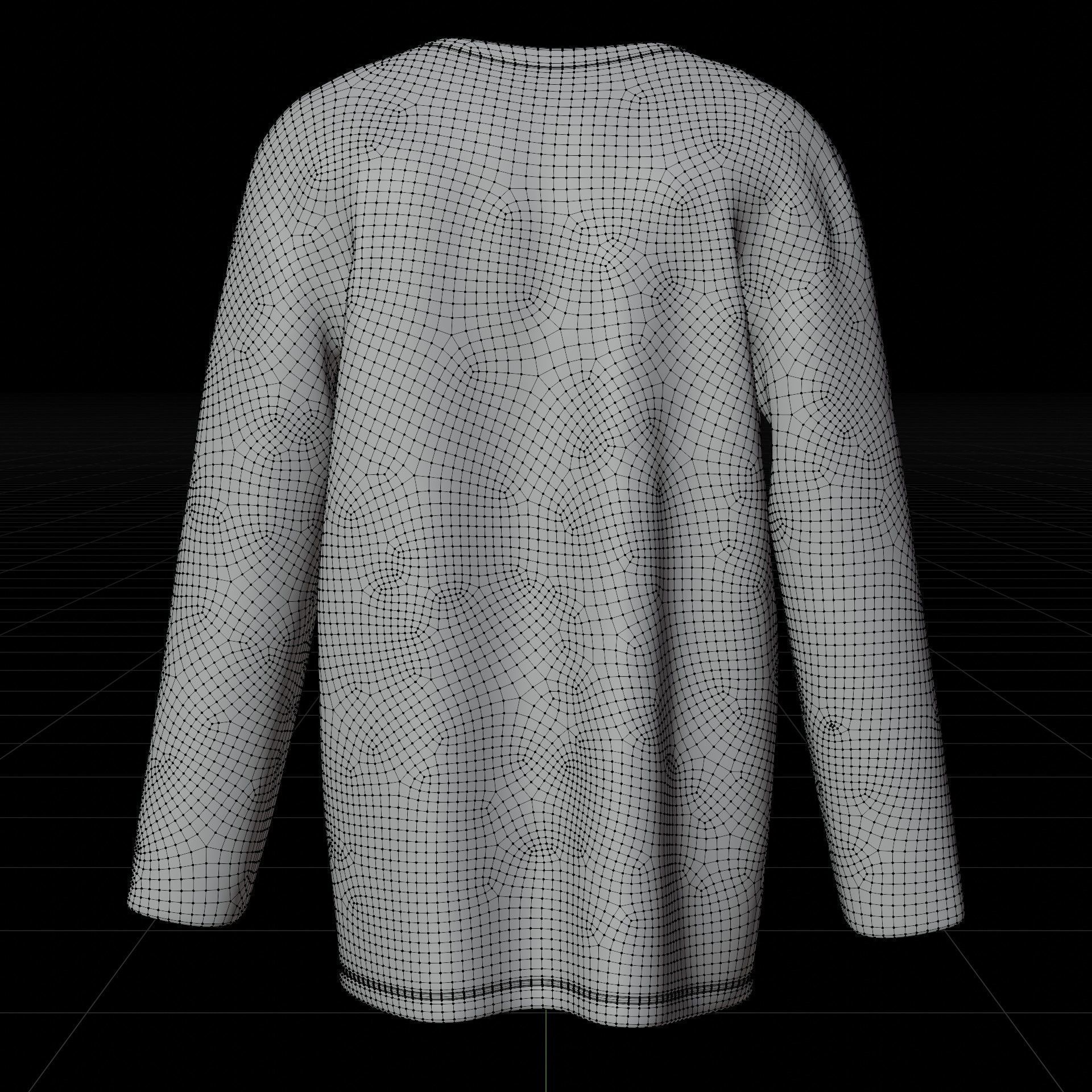 Male Oversized Harajuku Tee Shirt - Long-sleeved Stripes T-Shirt Low-poly 3D model_19