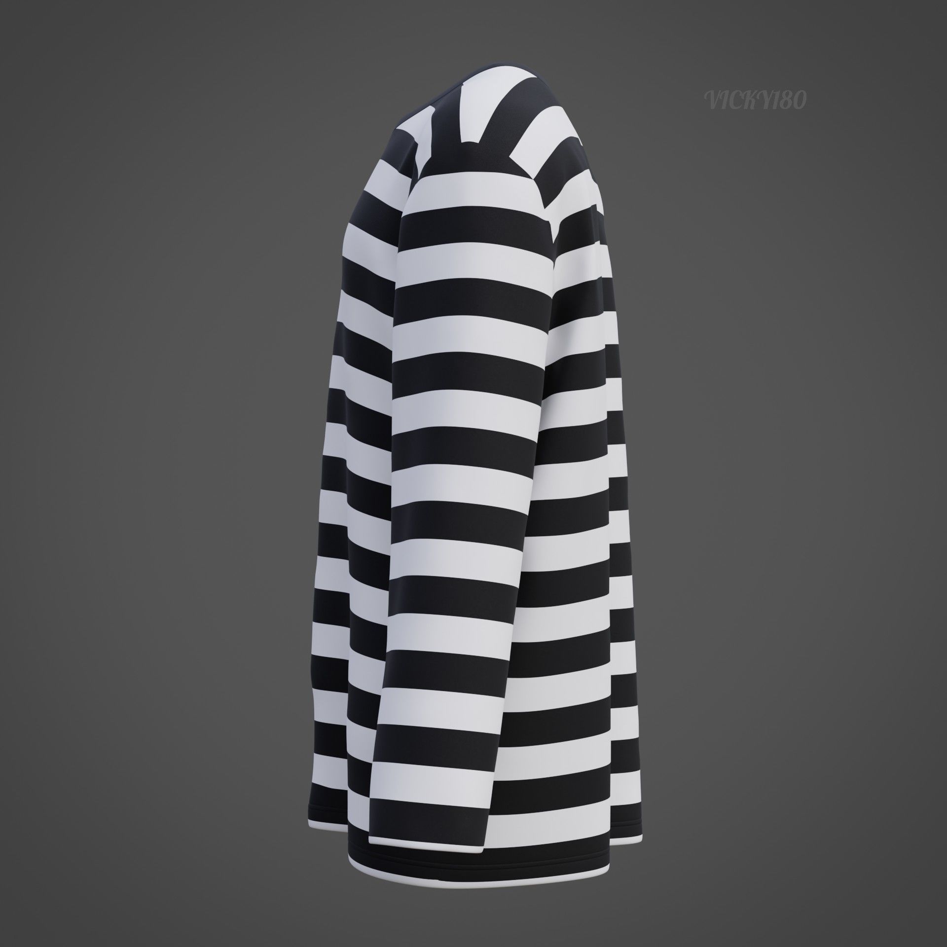 Male Oversized Harajuku Tee Shirt - Long-sleeved Stripes T-Shirt Low-poly 3D model_29