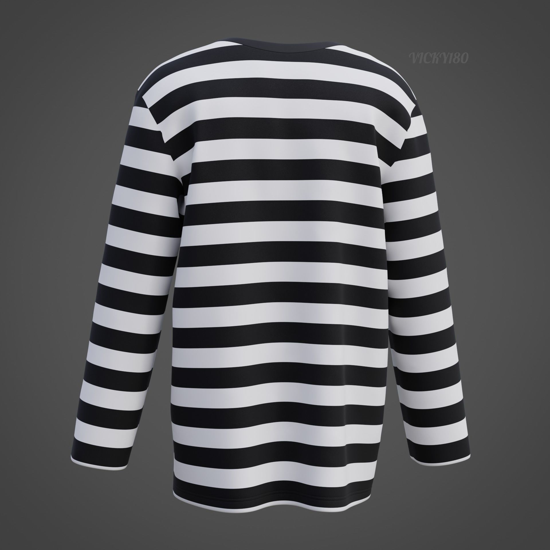 Male Oversized Harajuku Tee Shirt - Long-sleeved Stripes T-Shirt Low-poly 3D model_27