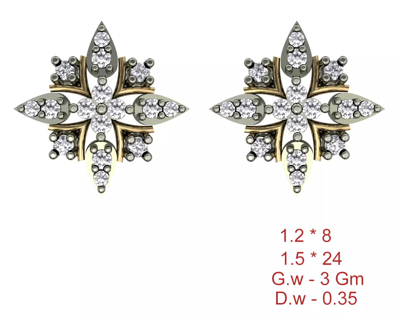 Women Earrings Render 3dm STL OBJ FBX Details 3D print model_0