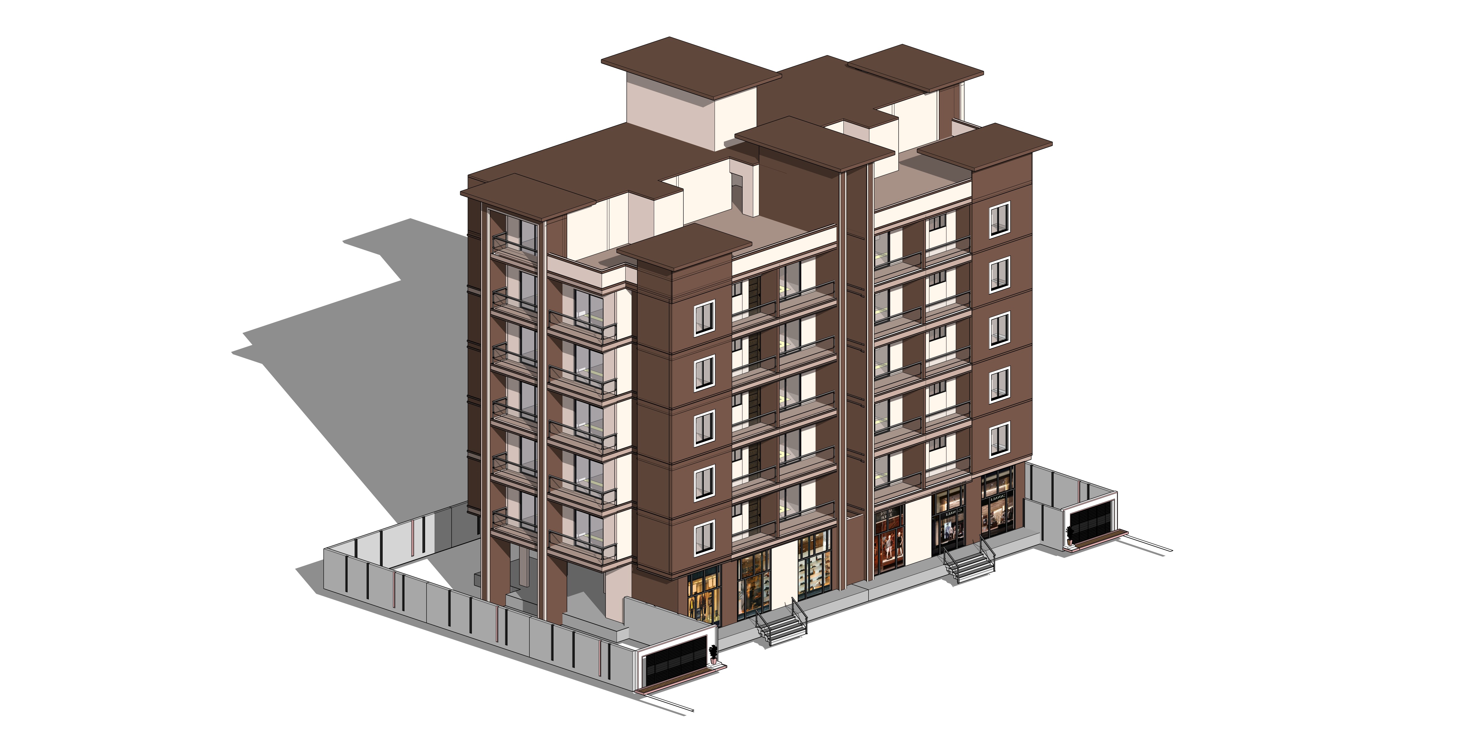 Modern Apartment Buildings with city model  Low-poly 3D model_3