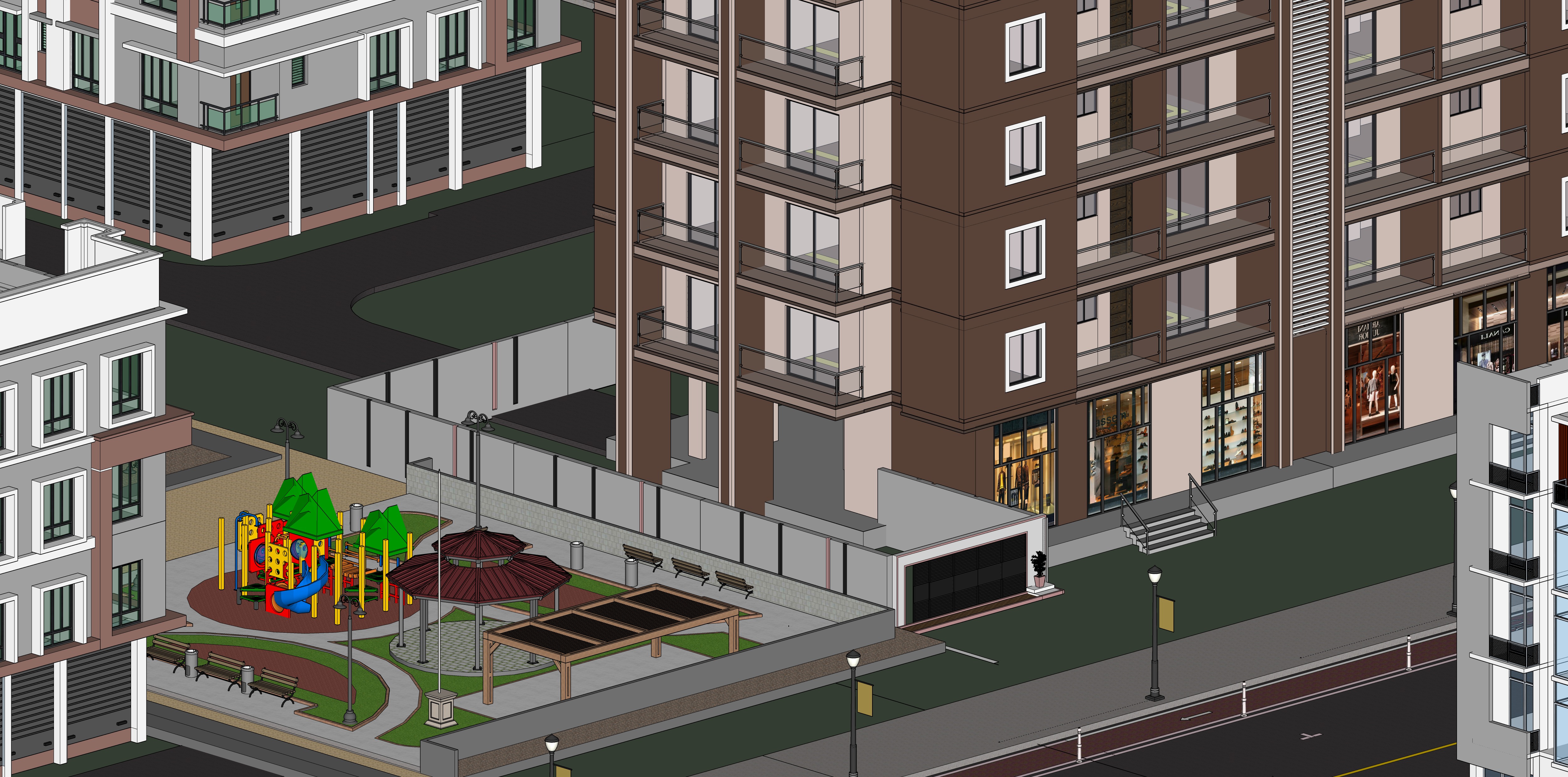 Modern Apartment Buildings with city model  Low-poly 3D model_29