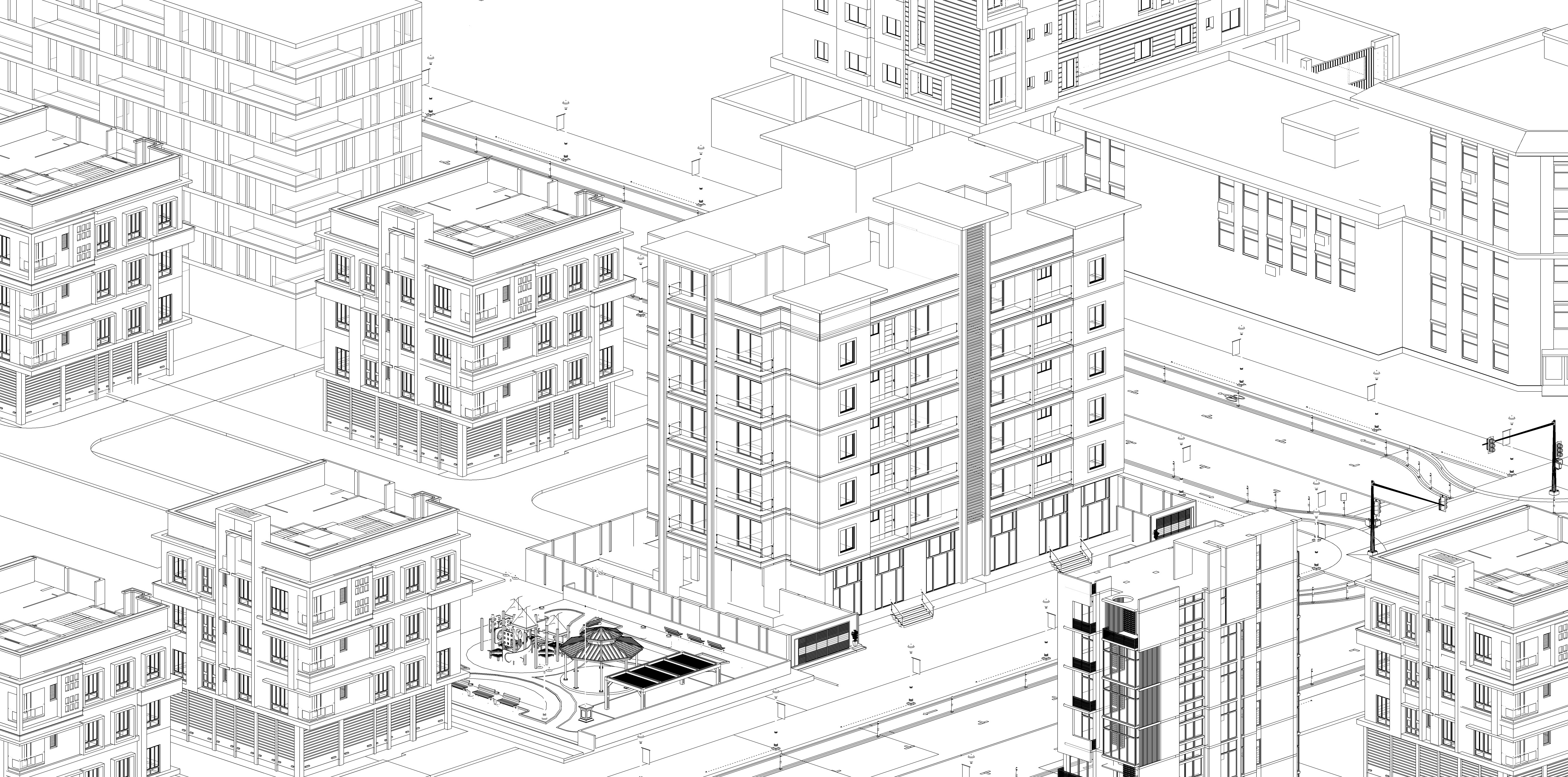 Modern Apartment Buildings with city model  Low-poly 3D model_6