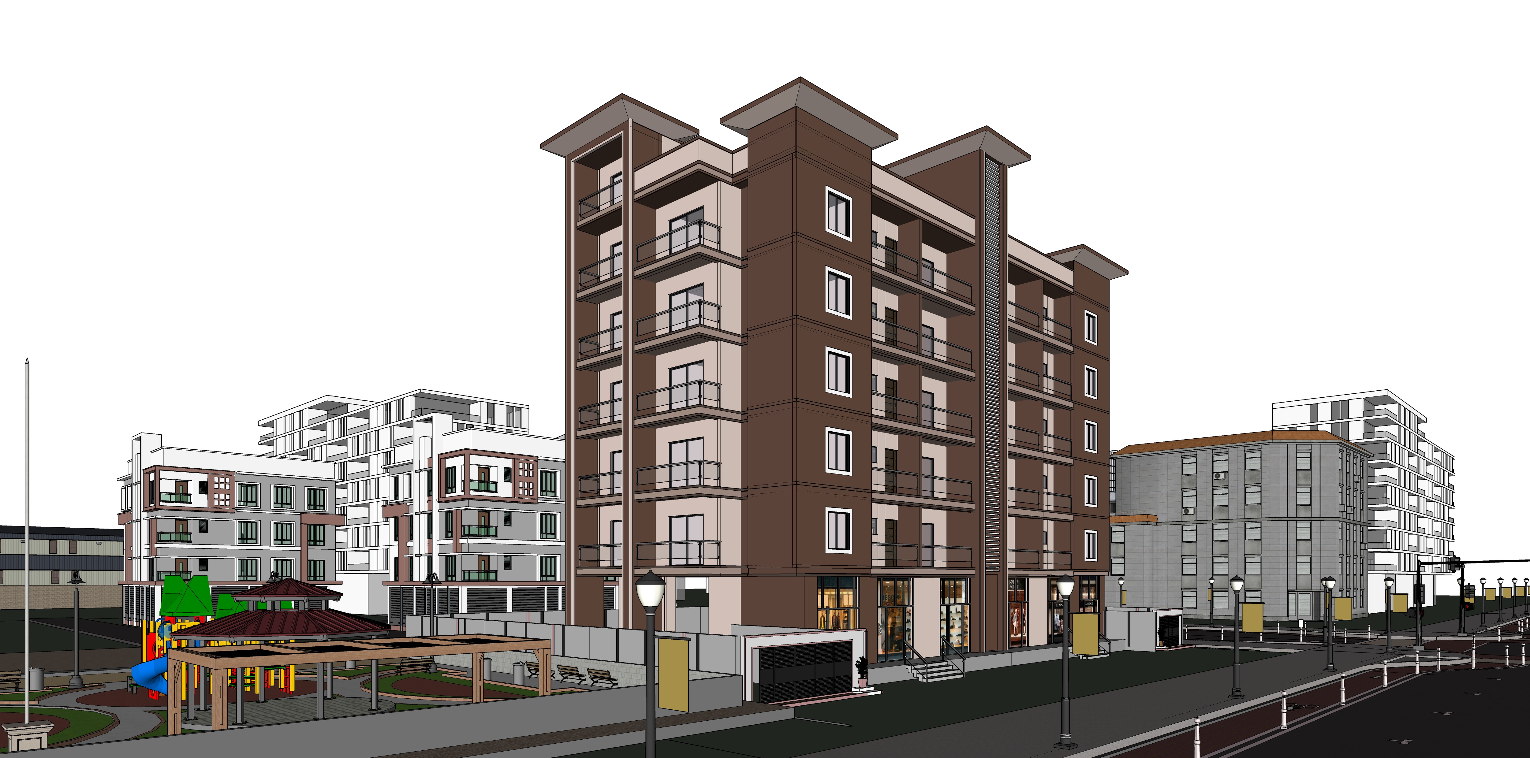 Modern Apartment Buildings with city model  Low-poly 3D model_26