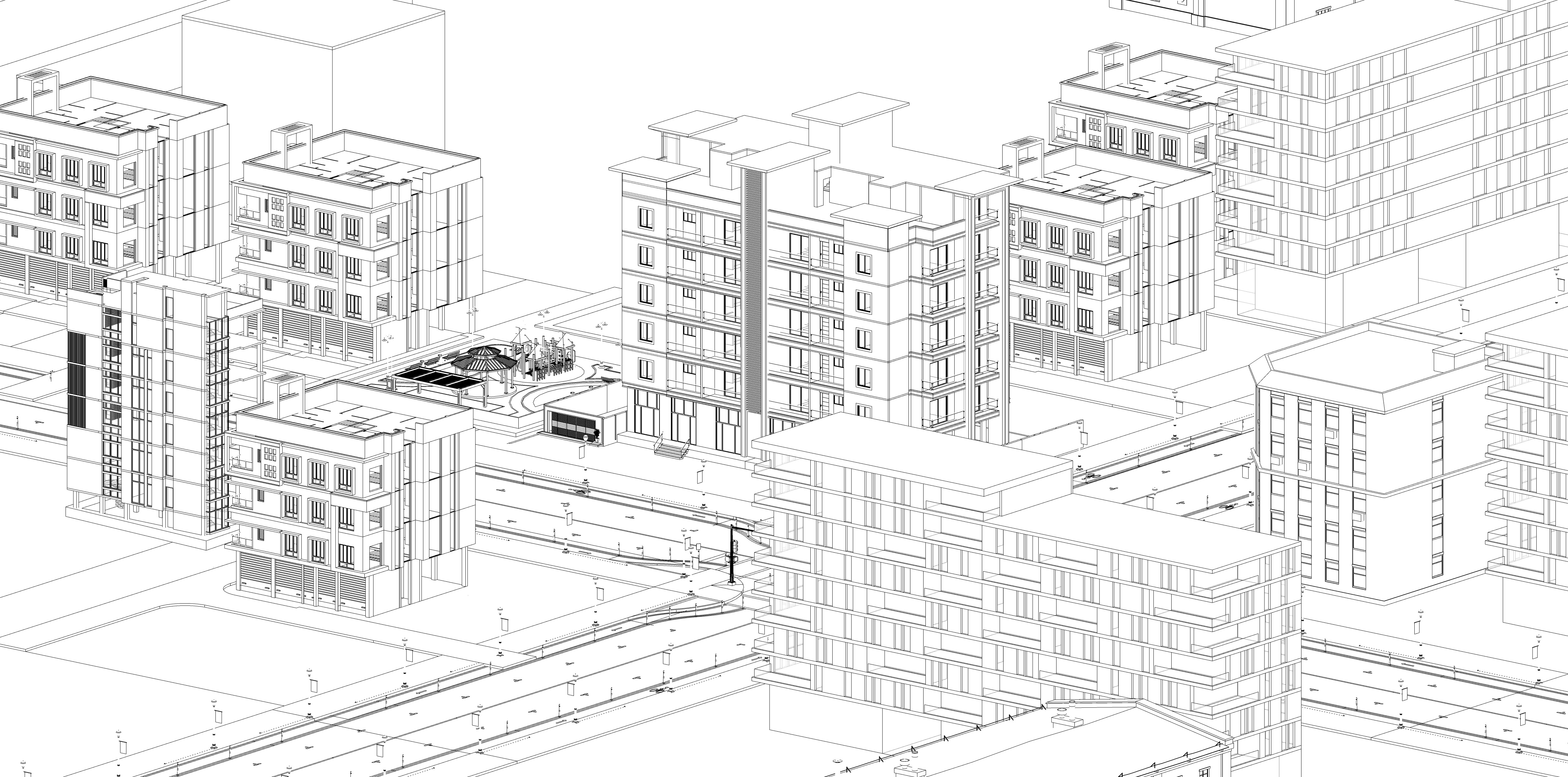 Modern Apartment Buildings with city model  Low-poly 3D model_10