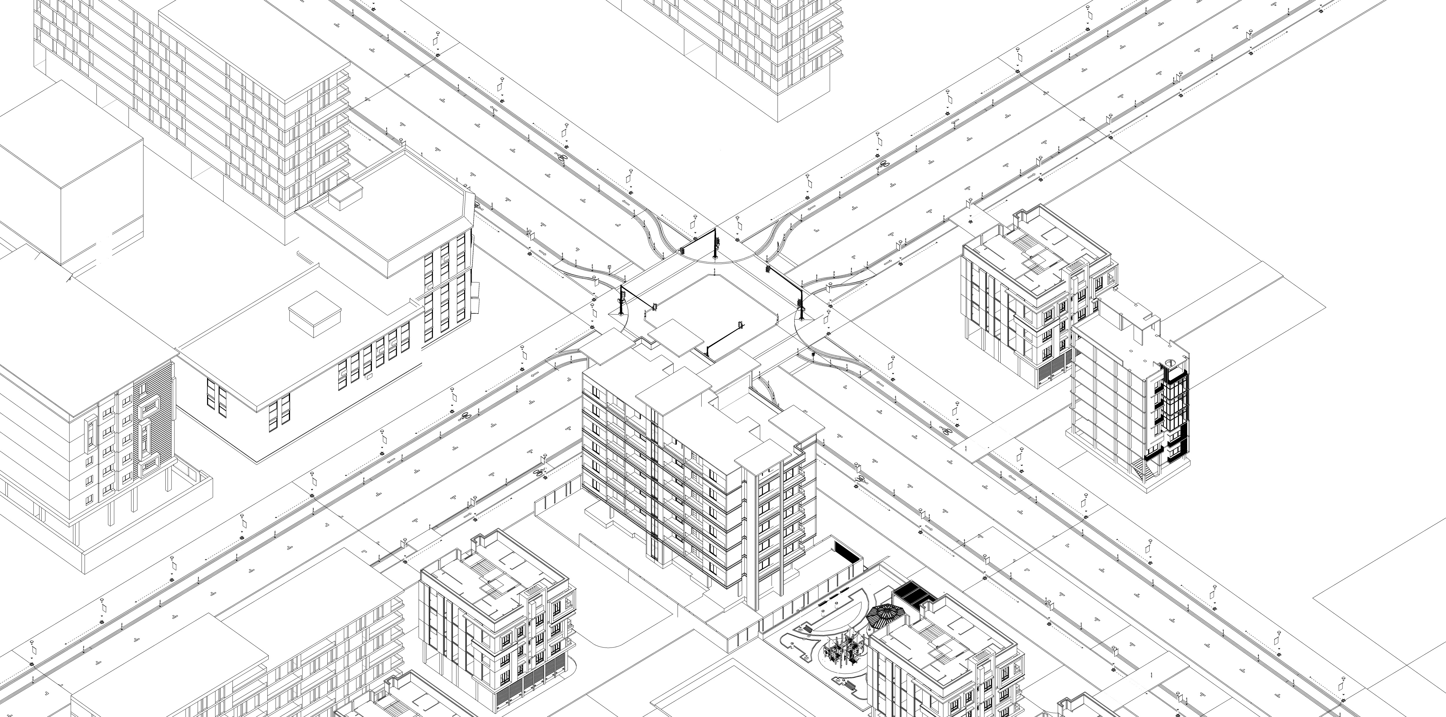 Modern Apartment Buildings with city model  Low-poly 3D model_12