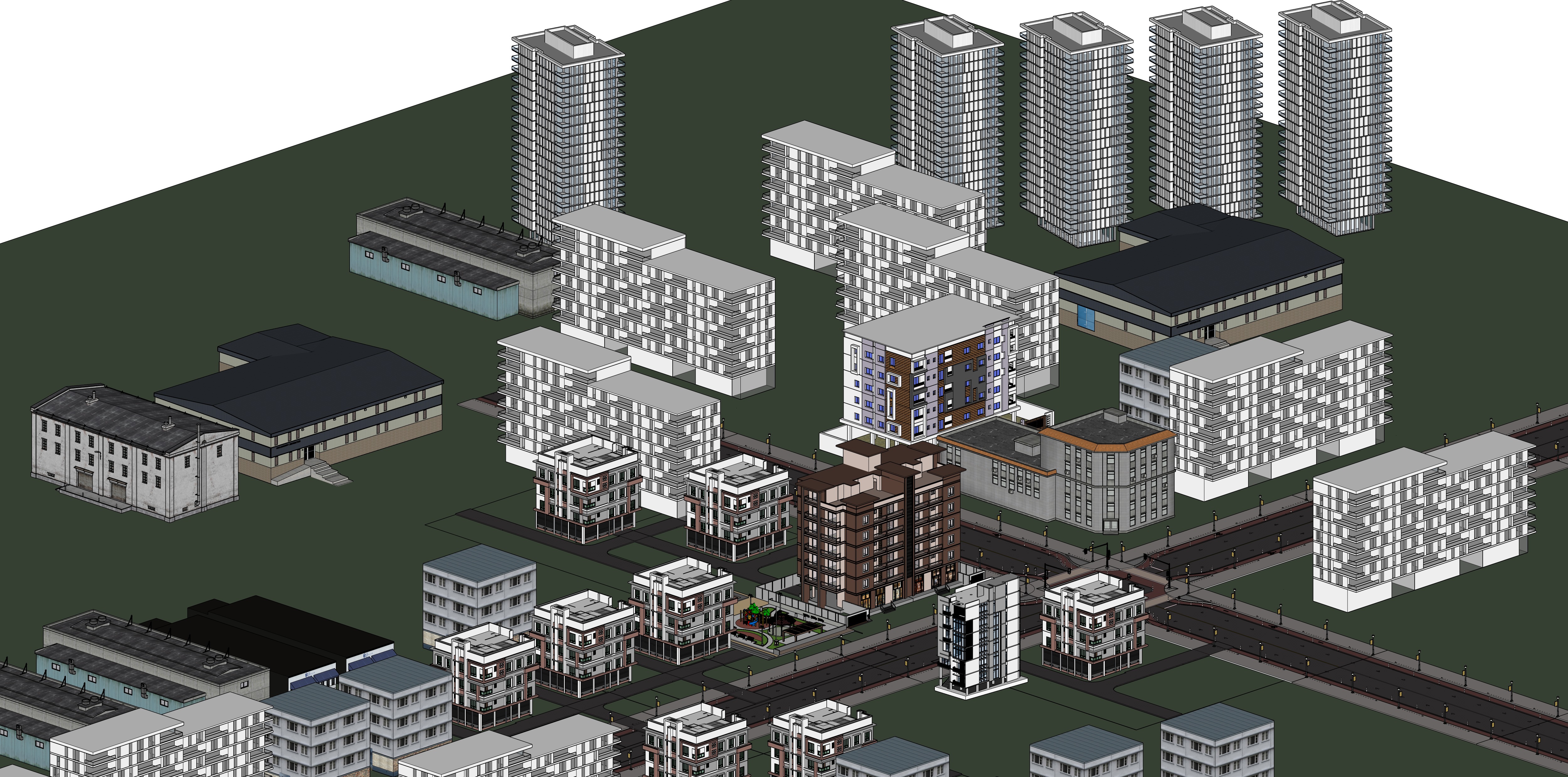 Modern Apartment Buildings with city model  Low-poly 3D model_30