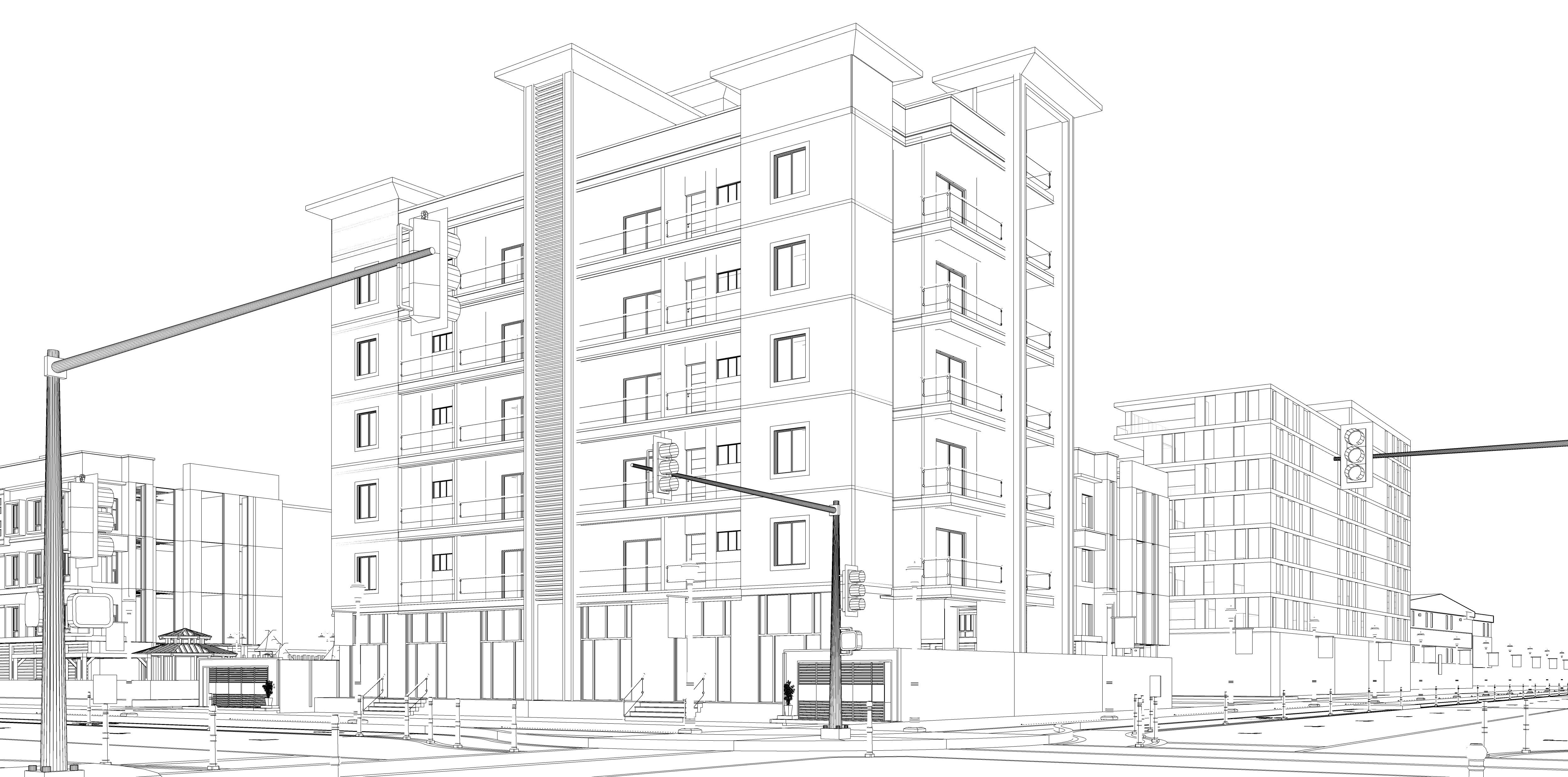 Modern Apartment Buildings with city model  Low-poly 3D model_7