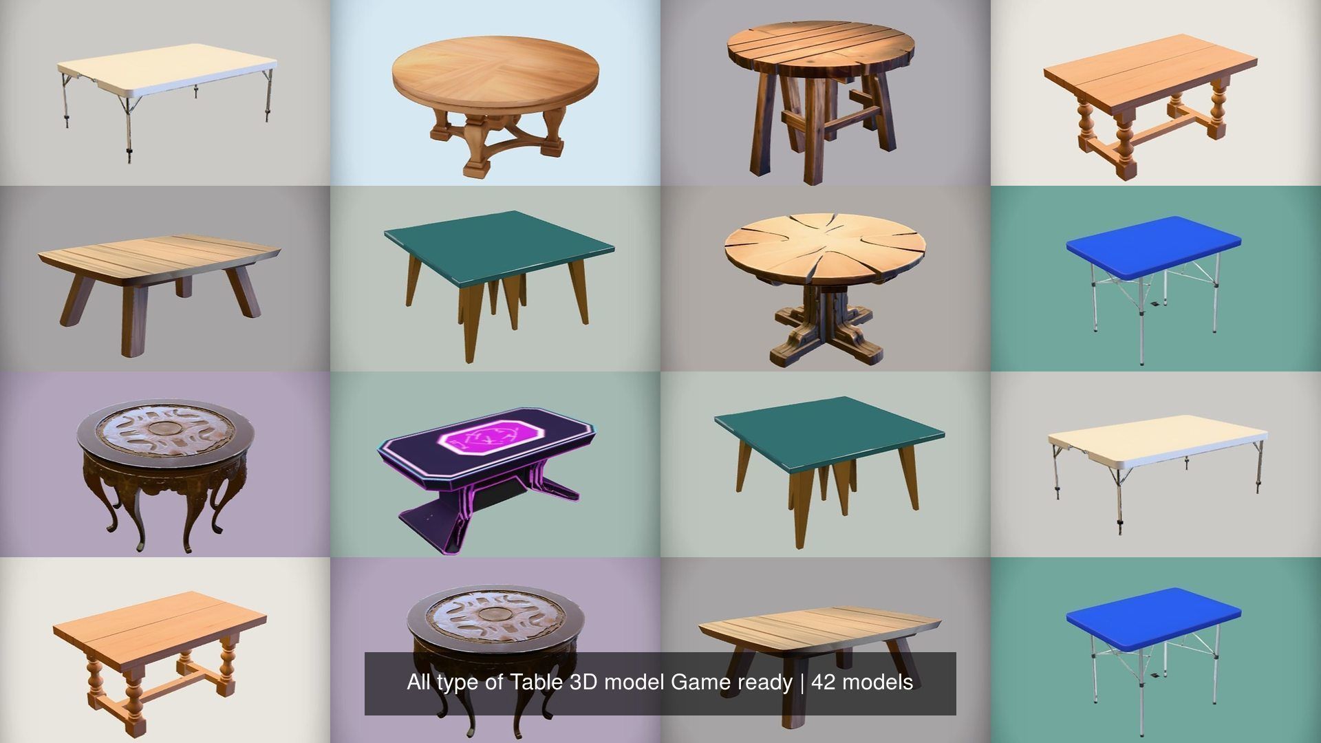All type of Table 3D model Game ready 3D Model Collection_7