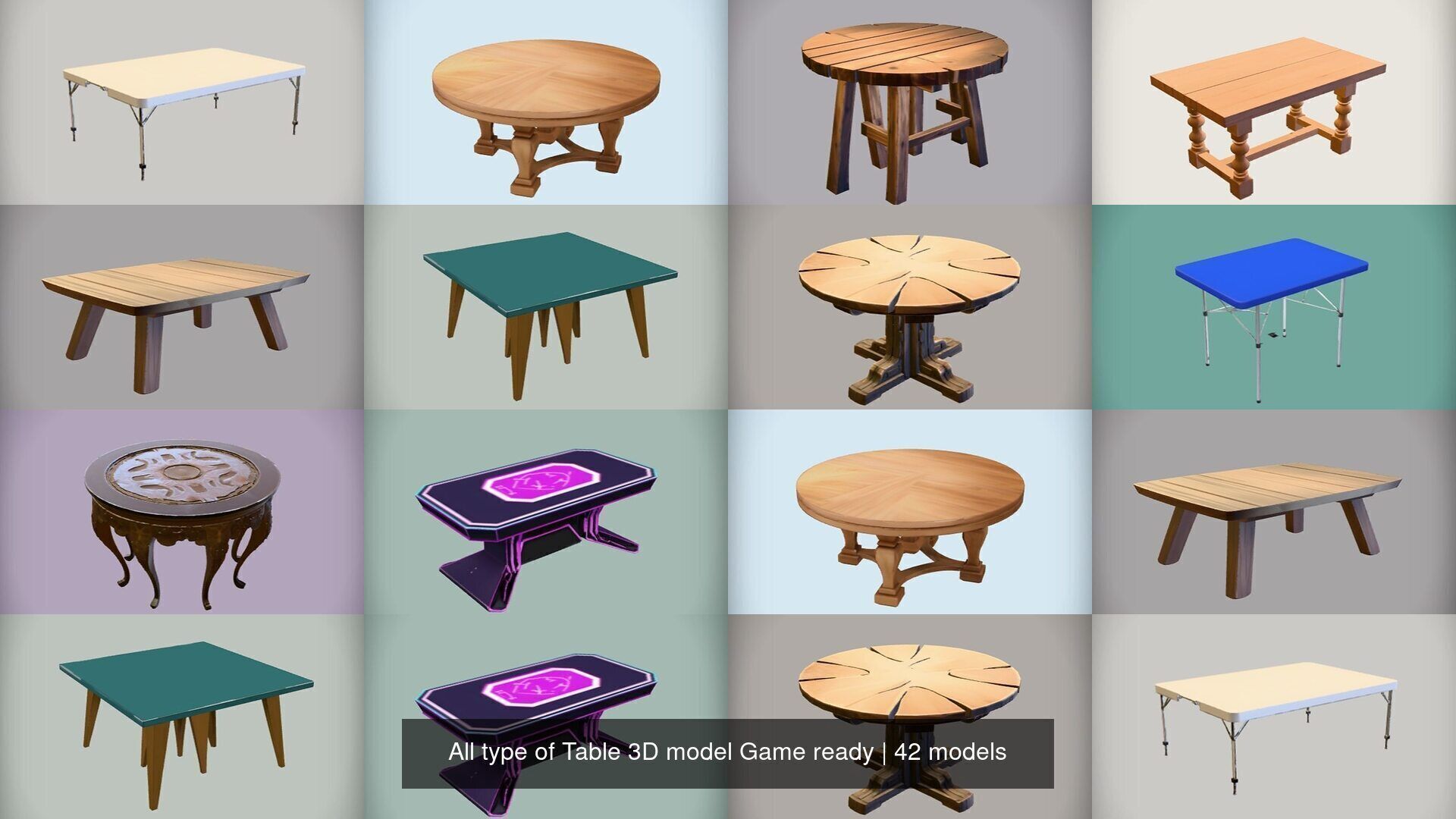 All type of Table 3D model Game ready 3D Model Collection_5