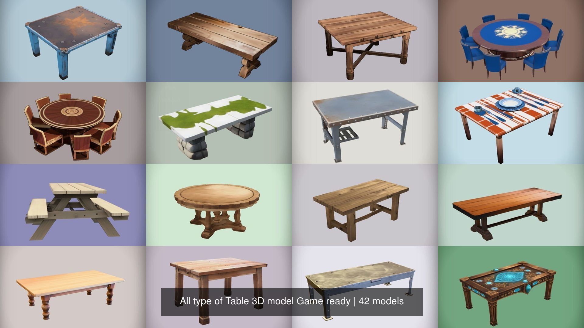 All type of Table 3D model Game ready 3D Model Collection_6