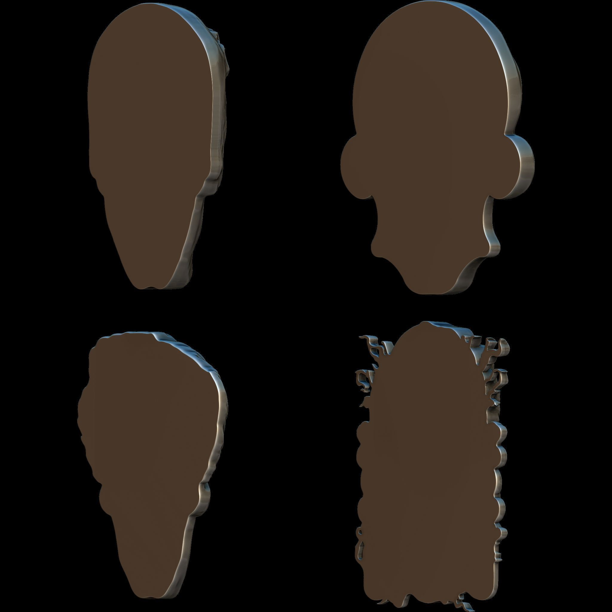 4 Comic Skull Head Relief No2 STL file for 3d Printing or CNC 3D print model_3