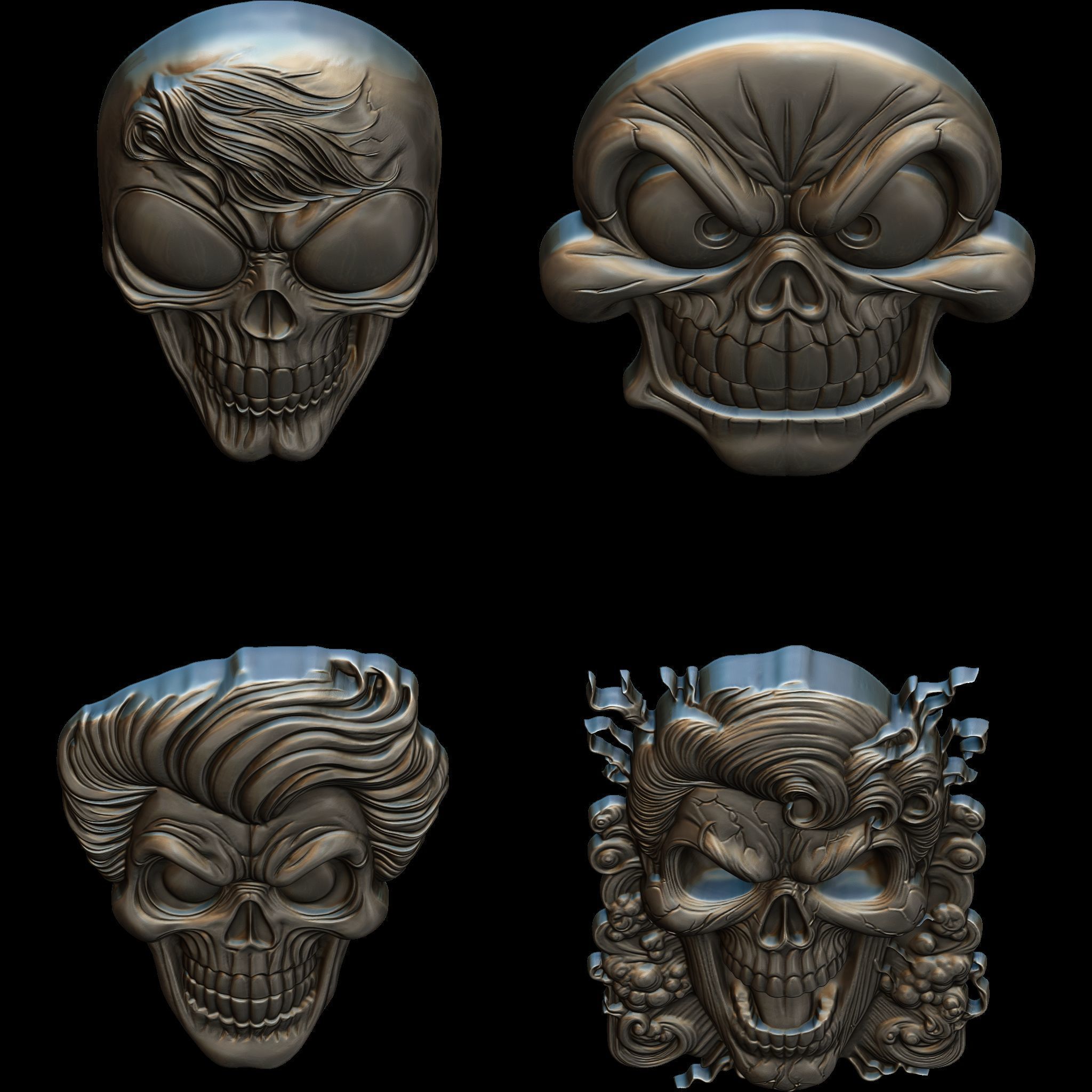 4 Comic Skull Head Relief No2 STL file for 3d Printing or CNC 3D print model_7