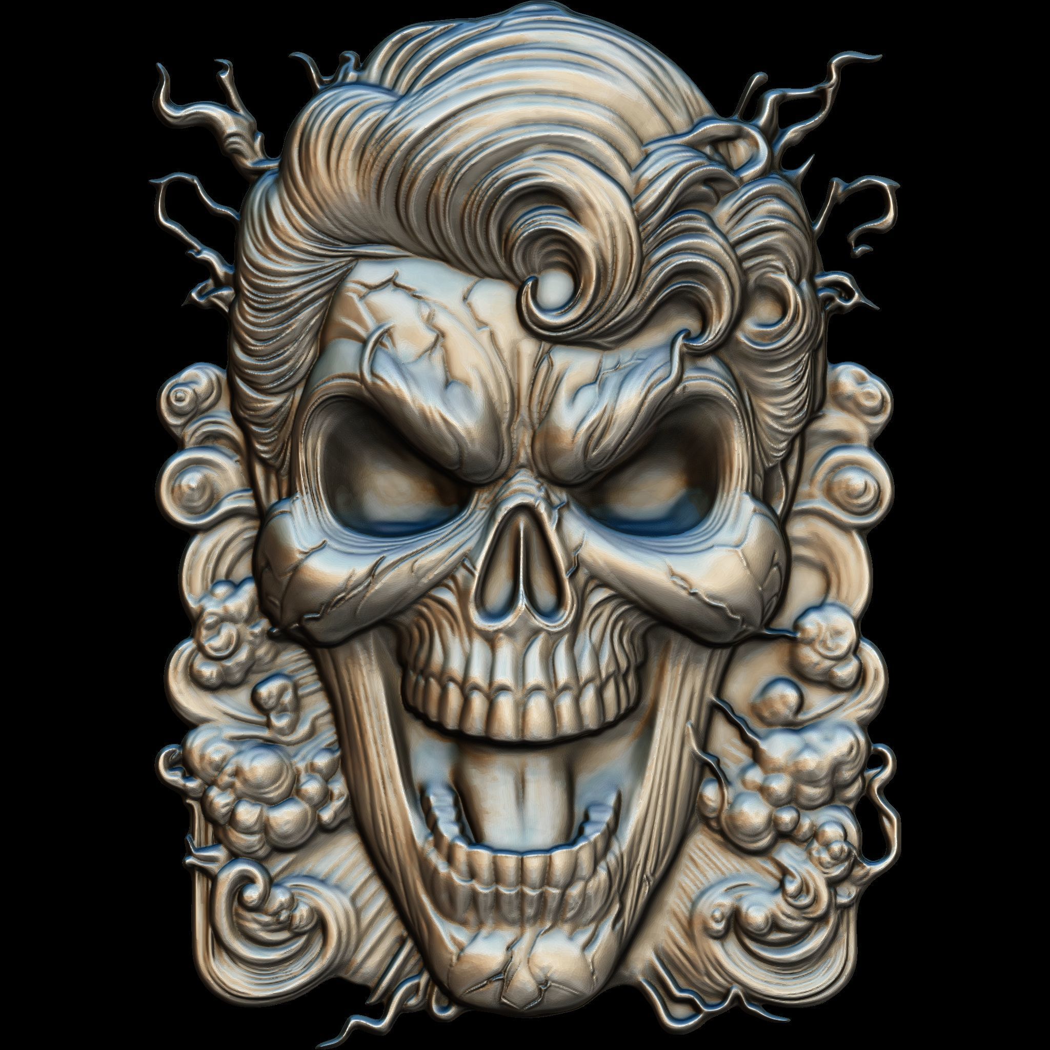 4 Comic Skull Head Relief No2 STL file for 3d Printing or CNC 3D print model_8