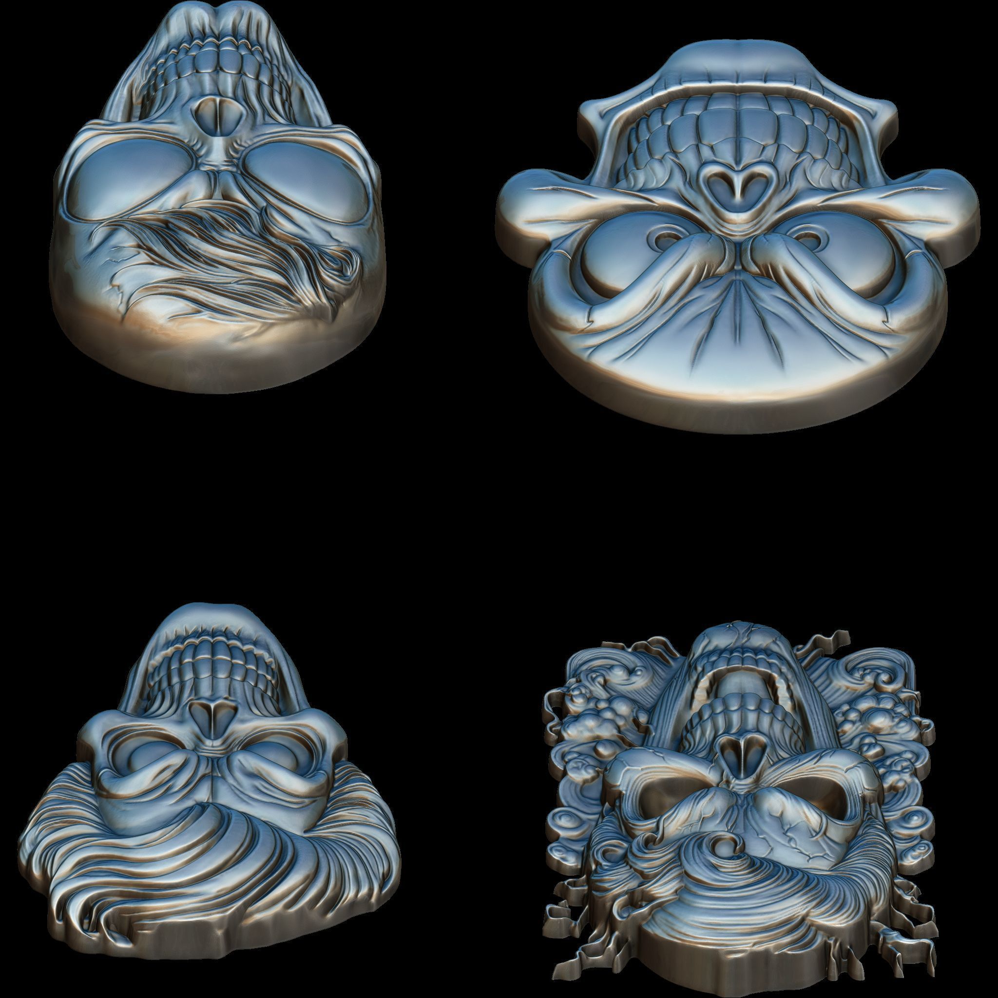 4 Comic Skull Head Relief No2 STL file for 3d Printing or CNC 3D print model_6