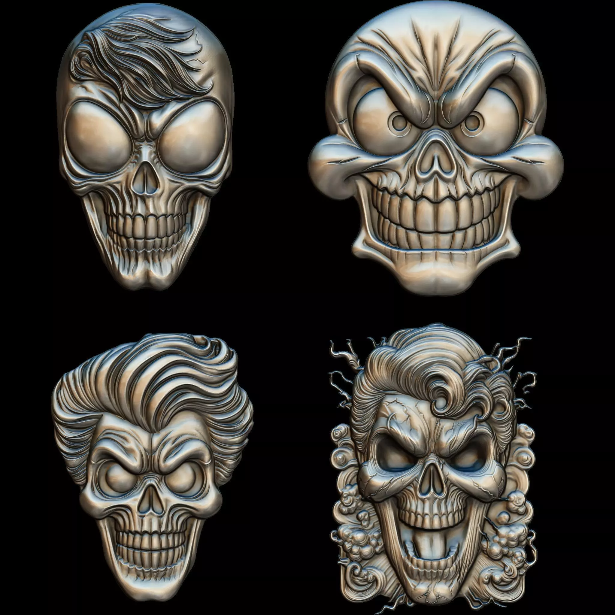 4 Comic Skull Head Relief No2 STL file for 3d Printing or CNC 3D print model_0