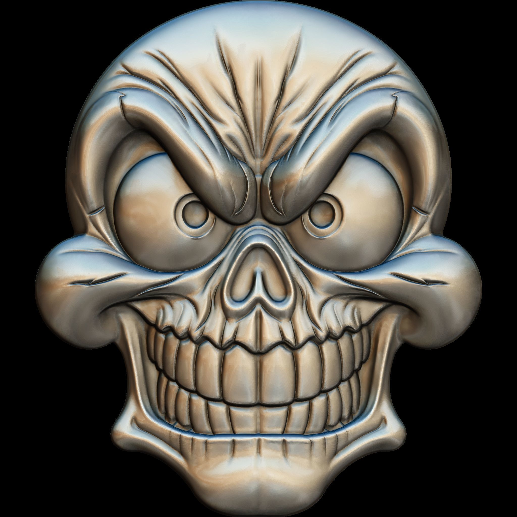 4 Comic Skull Head Relief No2 STL file for 3d Printing or CNC 3D print model_10