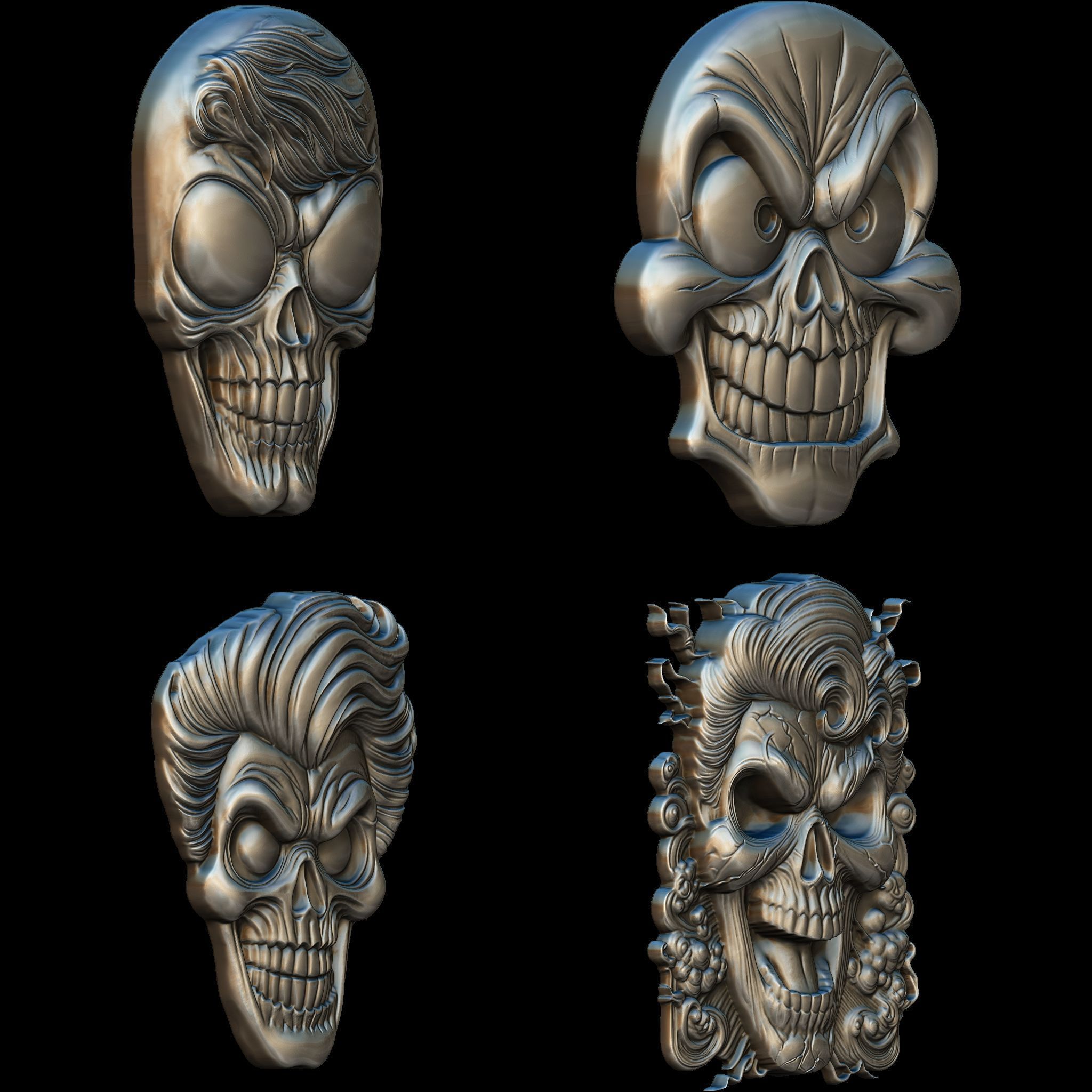 4 Comic Skull Head Relief No2 STL file for 3d Printing or CNC 3D print model_1