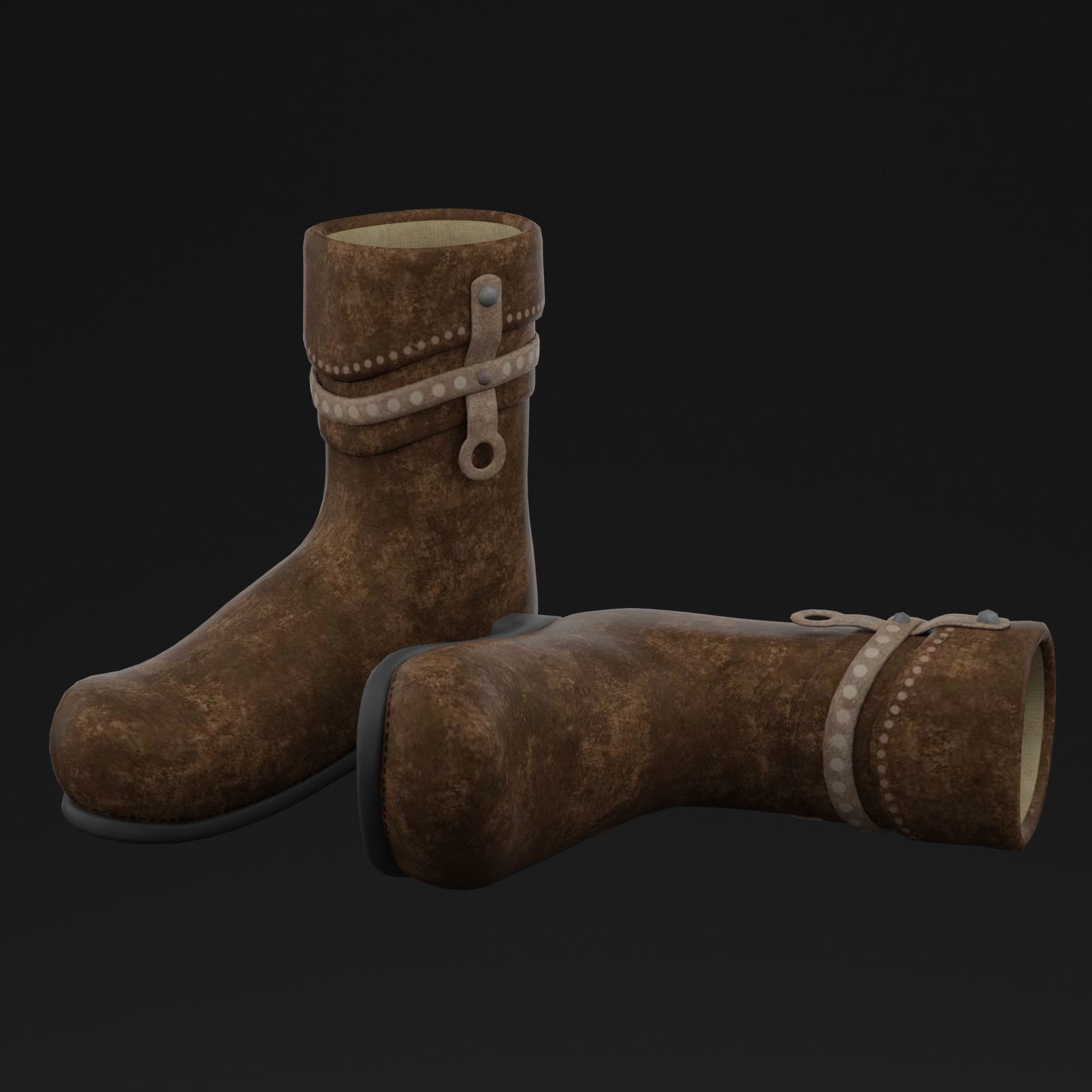 Brown Boots Low-poly 3D model_6
