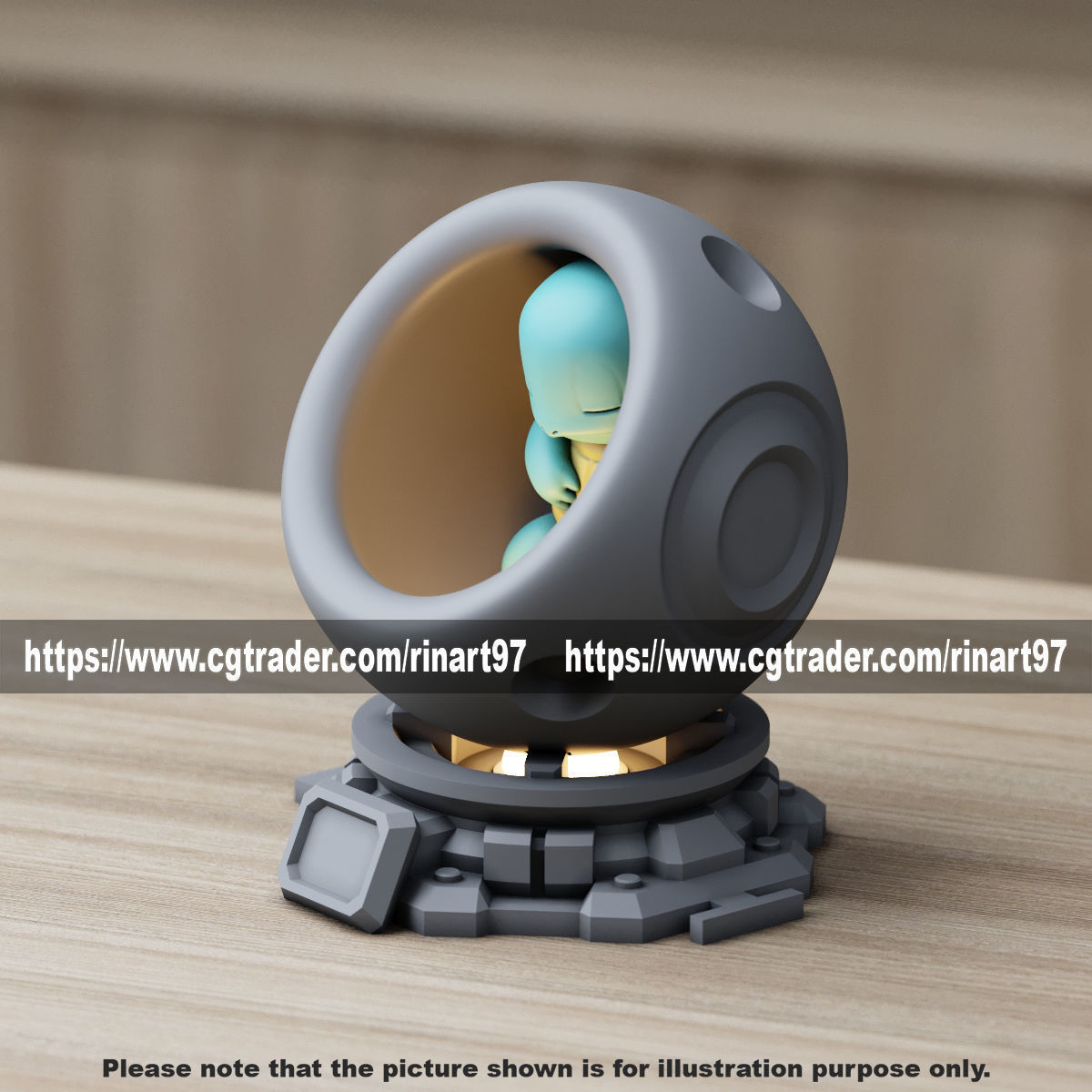 Squirtle in healing machine pods EASY PRINT NO SUPPORT 3D print model_3