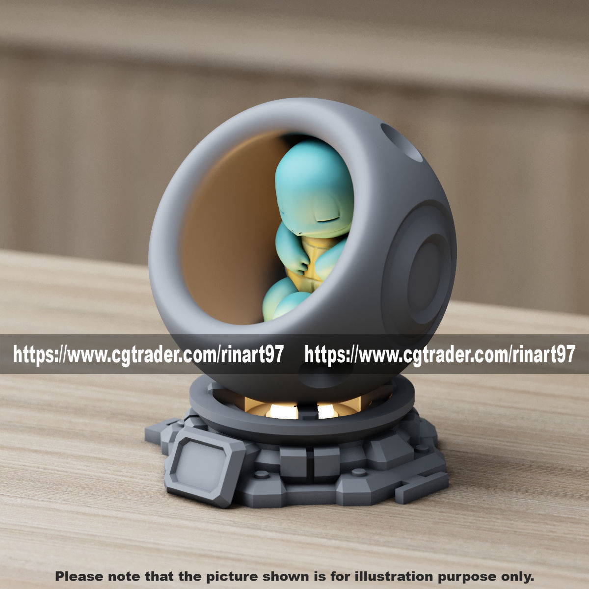 Squirtle in healing machine pods EASY PRINT NO SUPPORT 3D print model_2