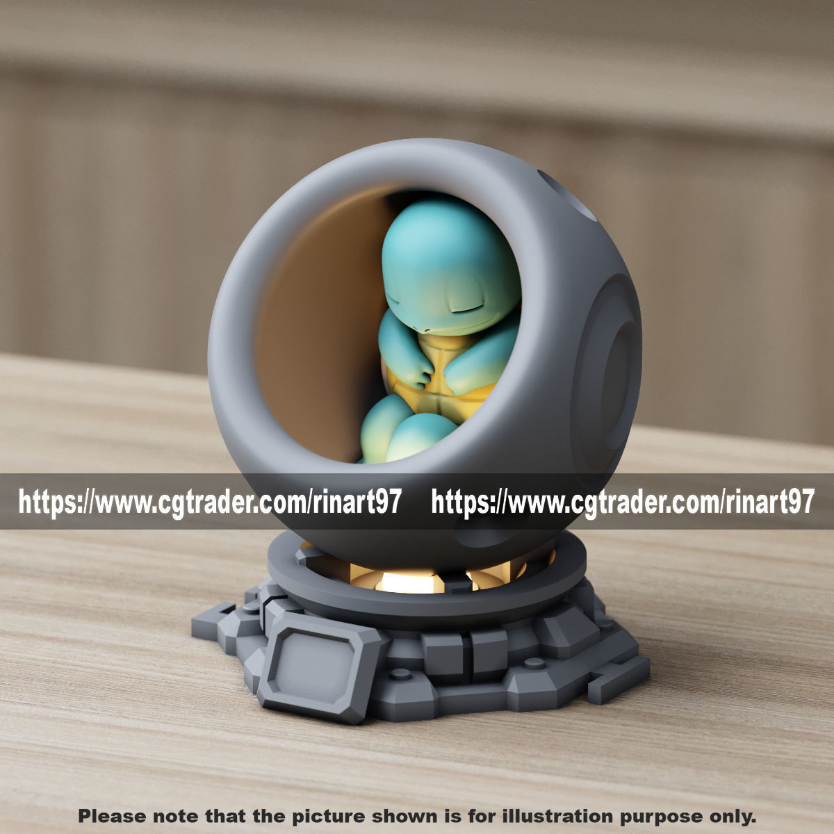 Squirtle in healing machine pods EASY PRINT NO SUPPORT 3D print model_1
