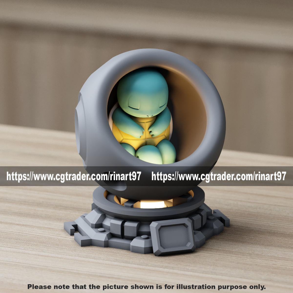 Squirtle in healing machine pods EASY PRINT NO SUPPORT 3D print model_7