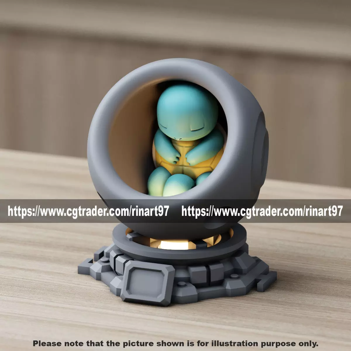 Squirtle in healing machine pods EASY PRINT NO SUPPORT 3D print model_0