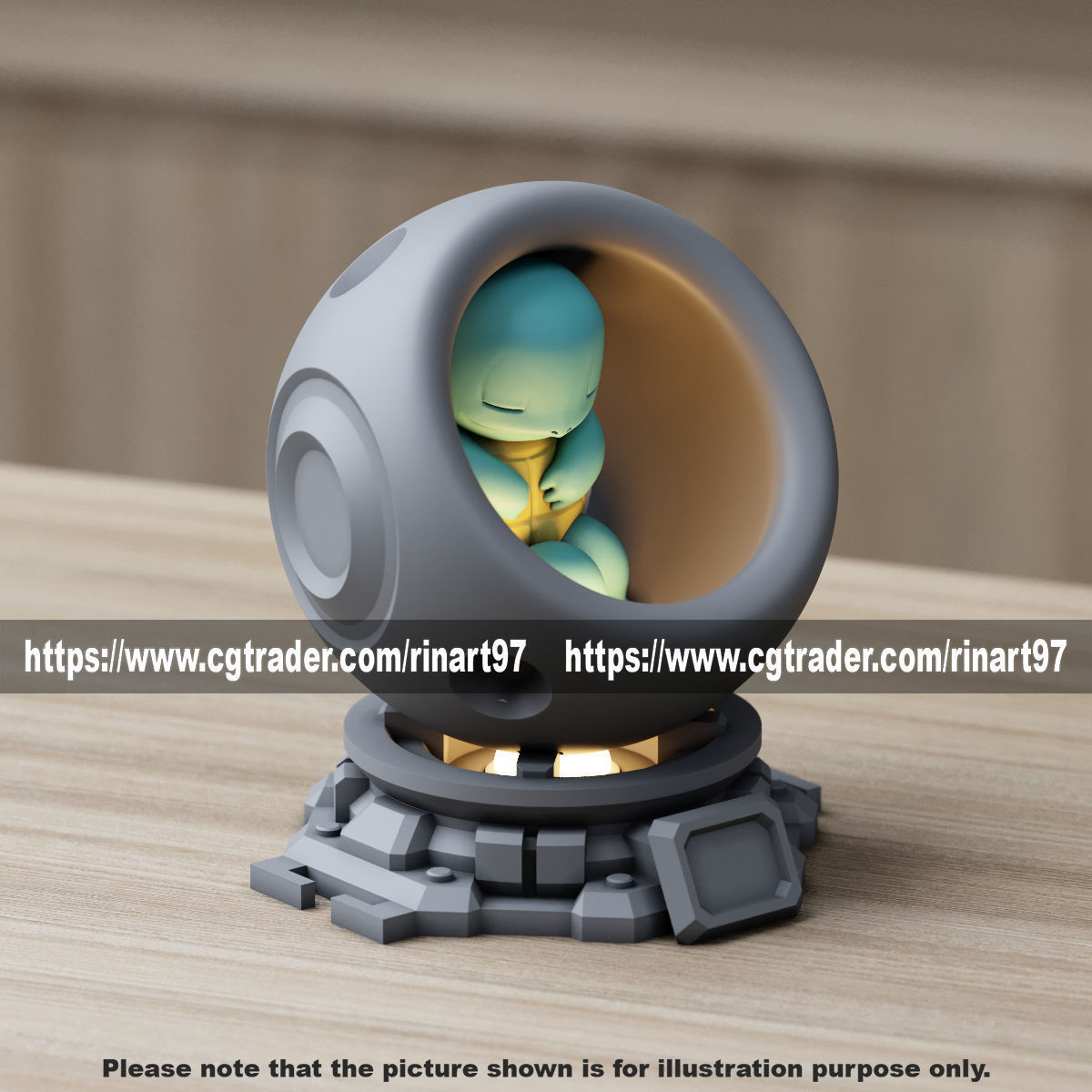 Squirtle in healing machine pods EASY PRINT NO SUPPORT 3D print model_9
