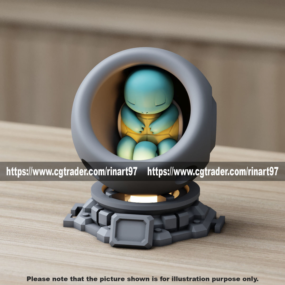Squirtle in healing machine pods EASY PRINT NO SUPPORT 3D print model_4