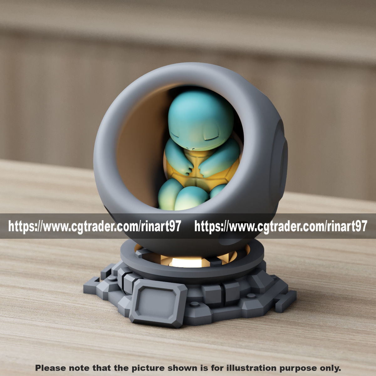 Squirtle in healing machine pods EASY PRINT NO SUPPORT 3D print model_11
