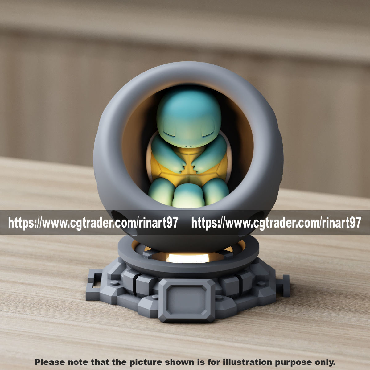 Squirtle in healing machine pods EASY PRINT NO SUPPORT 3D print model_5