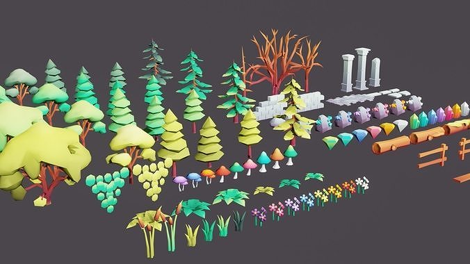 Low Poly Nature Forest Gradient Pack Low-poly 3D model free VR / AR ...