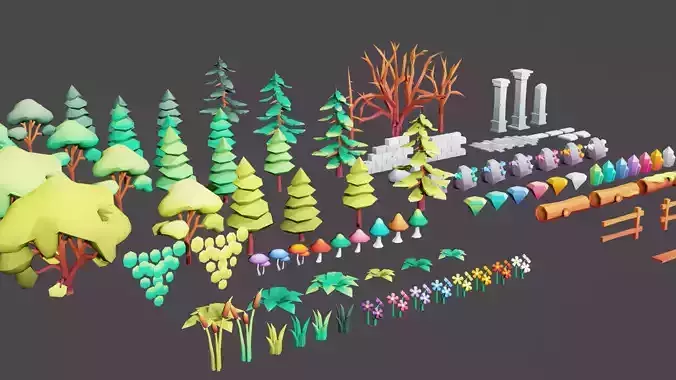 Low Poly Nature Forest Gradient Pack Low-poly 3D model