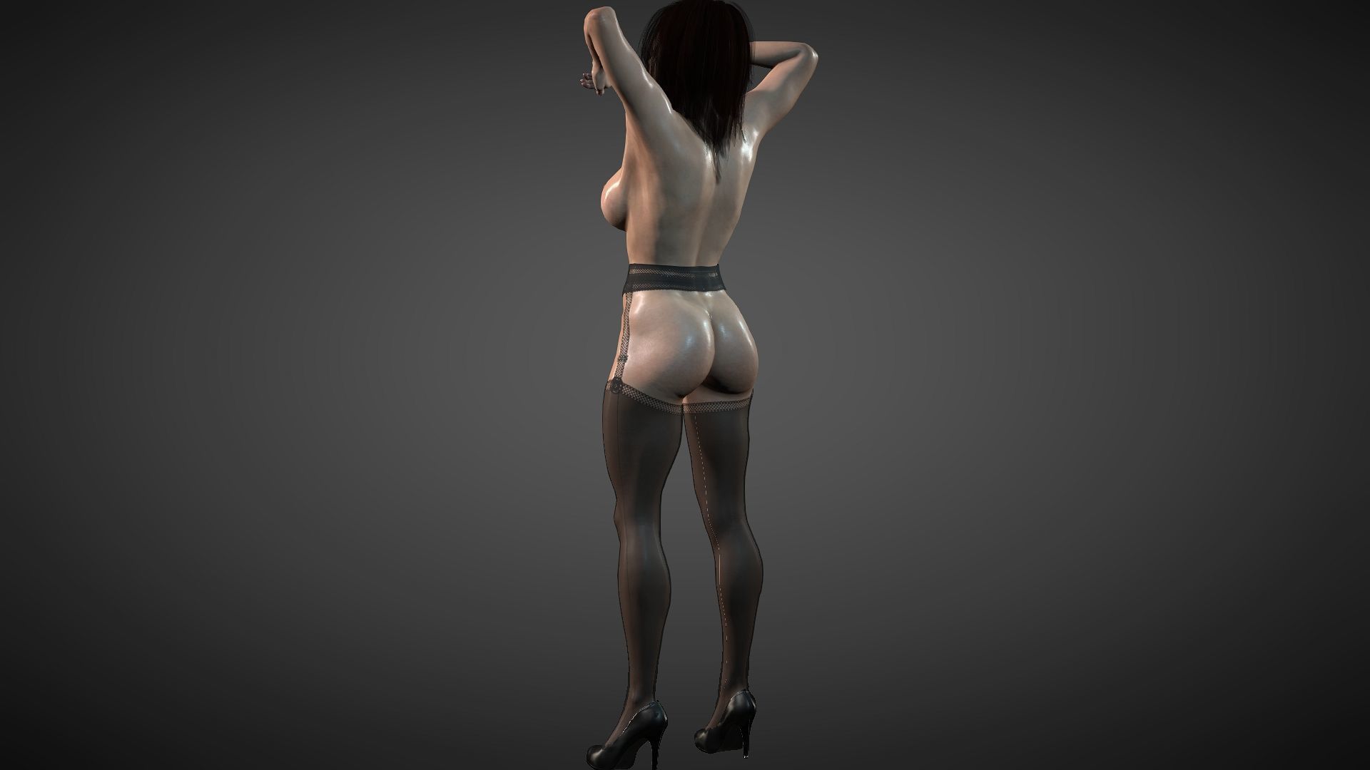 Sexy hairy naked girl morning stretching  Low-poly 3D model_10