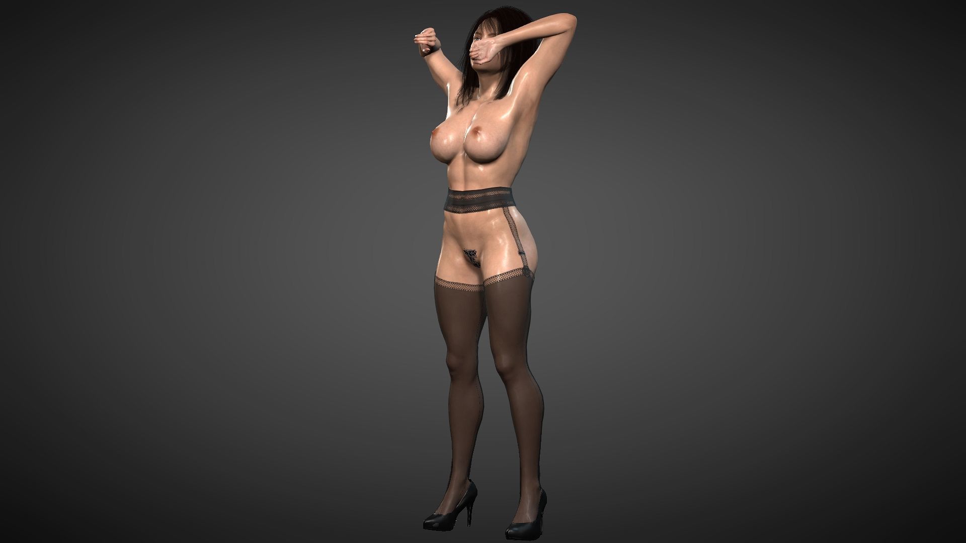 Sexy hairy naked girl morning stretching  Low-poly 3D model_12