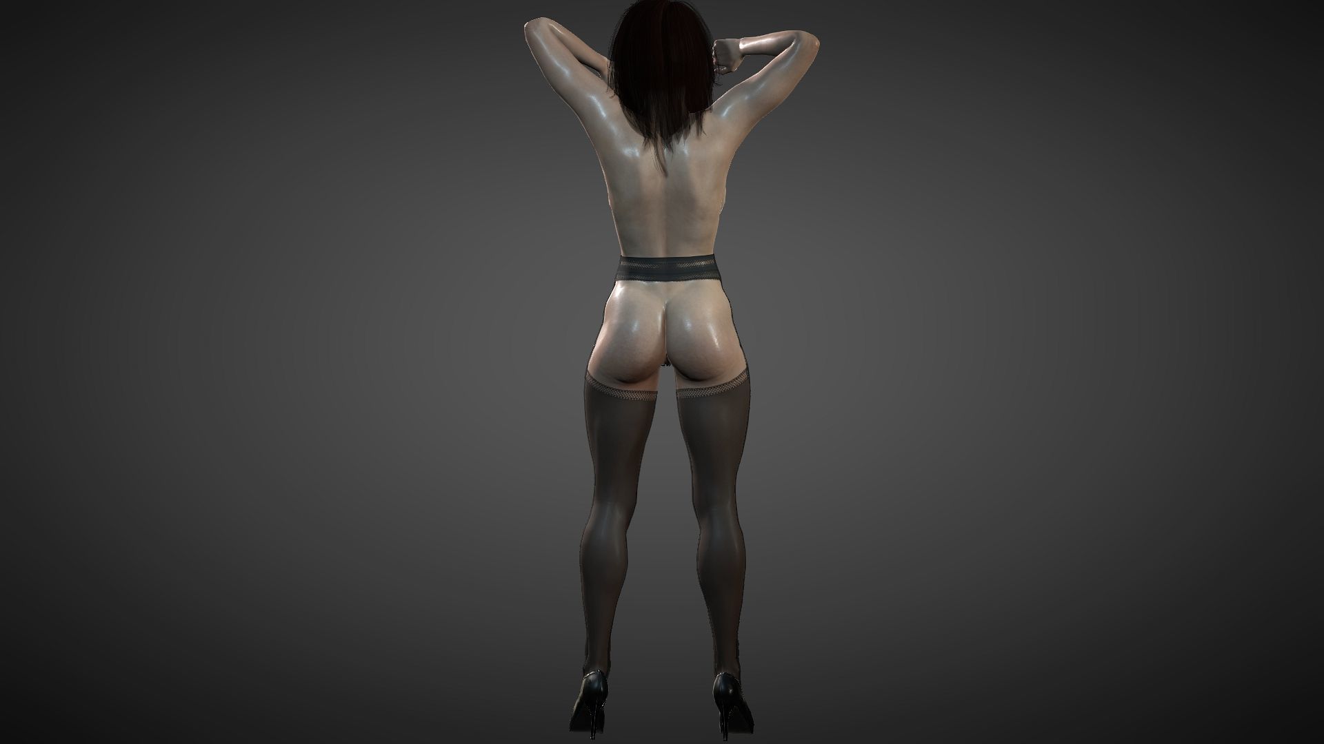 Sexy hairy naked girl morning stretching  Low-poly 3D model_9