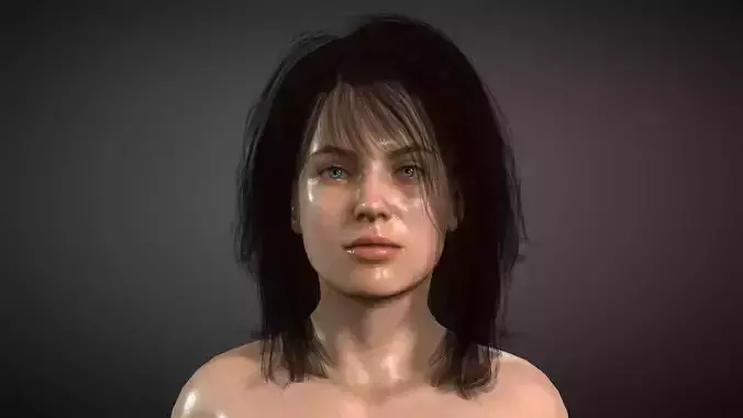 Sexy hairy naked girl morning stretching  Low-poly 3D model