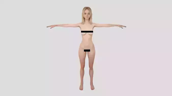 Rigged Animated Blonde Teen 19-year-old female Nude Girl Low-poly 3D model