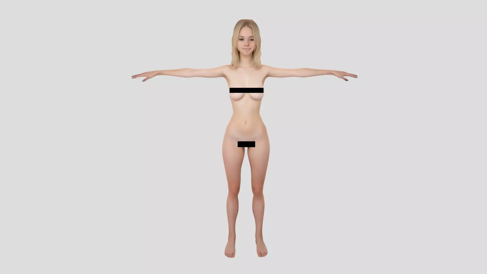 Rigged Animated Blonde Teen 19-year-old female Nude Girl Low-poly 3D model_0