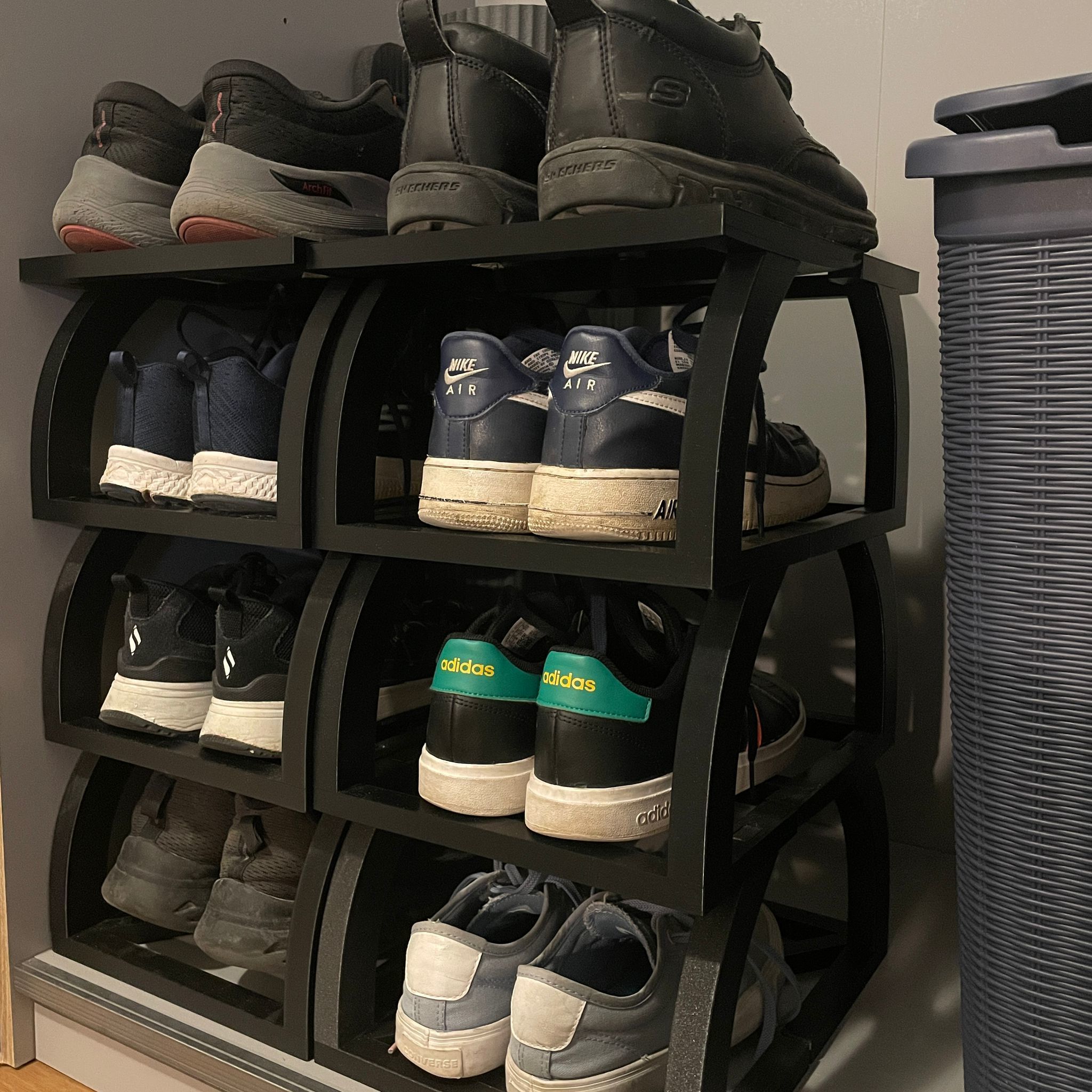 adidas gazelle silver green womens Vertical Corner Shoe Shelf | Walnut + Black Rods