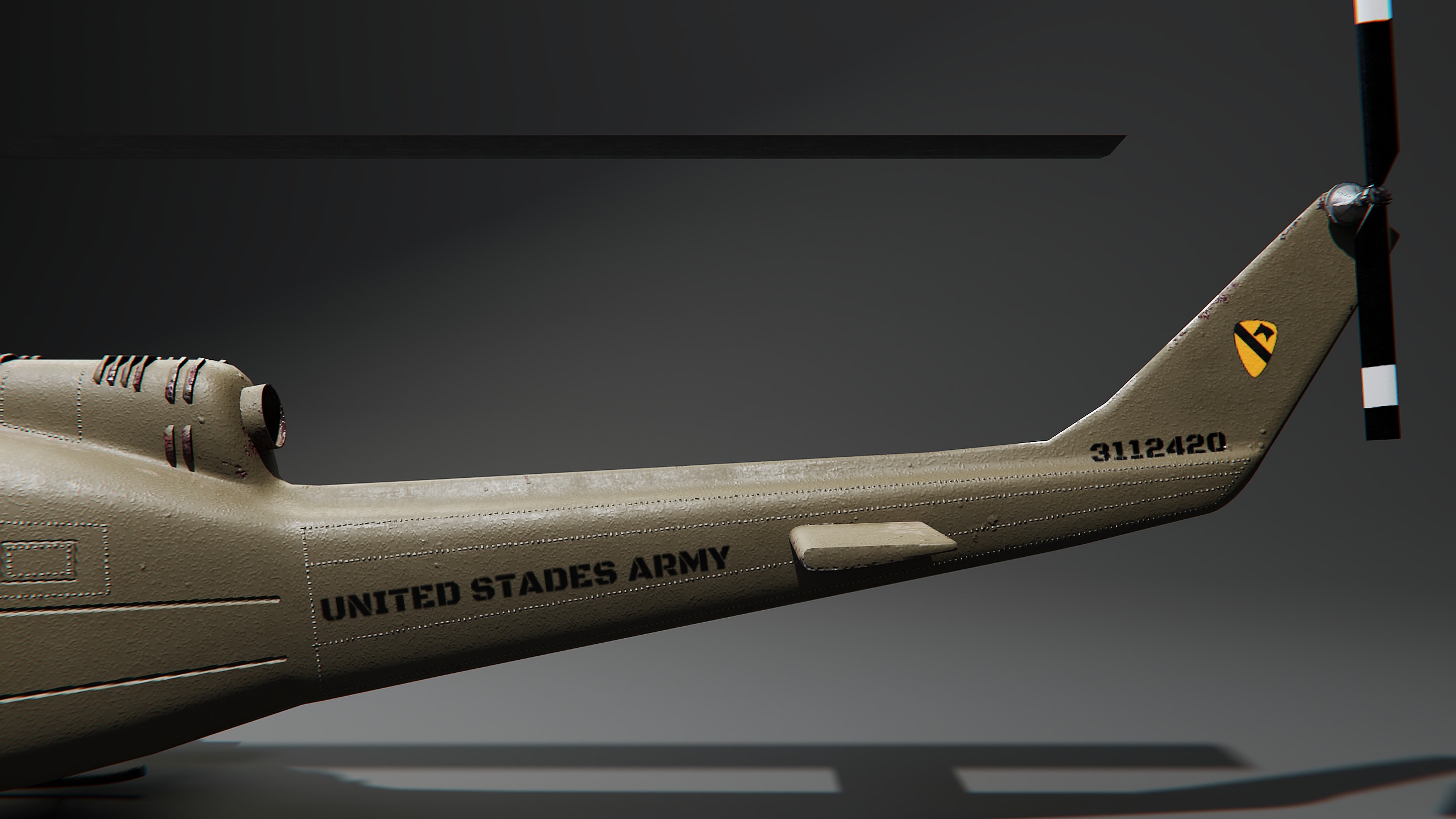 Bell UH-1 Huey Helicopter - 3D Model for Rendering and Animation Low-poly 3D model_4