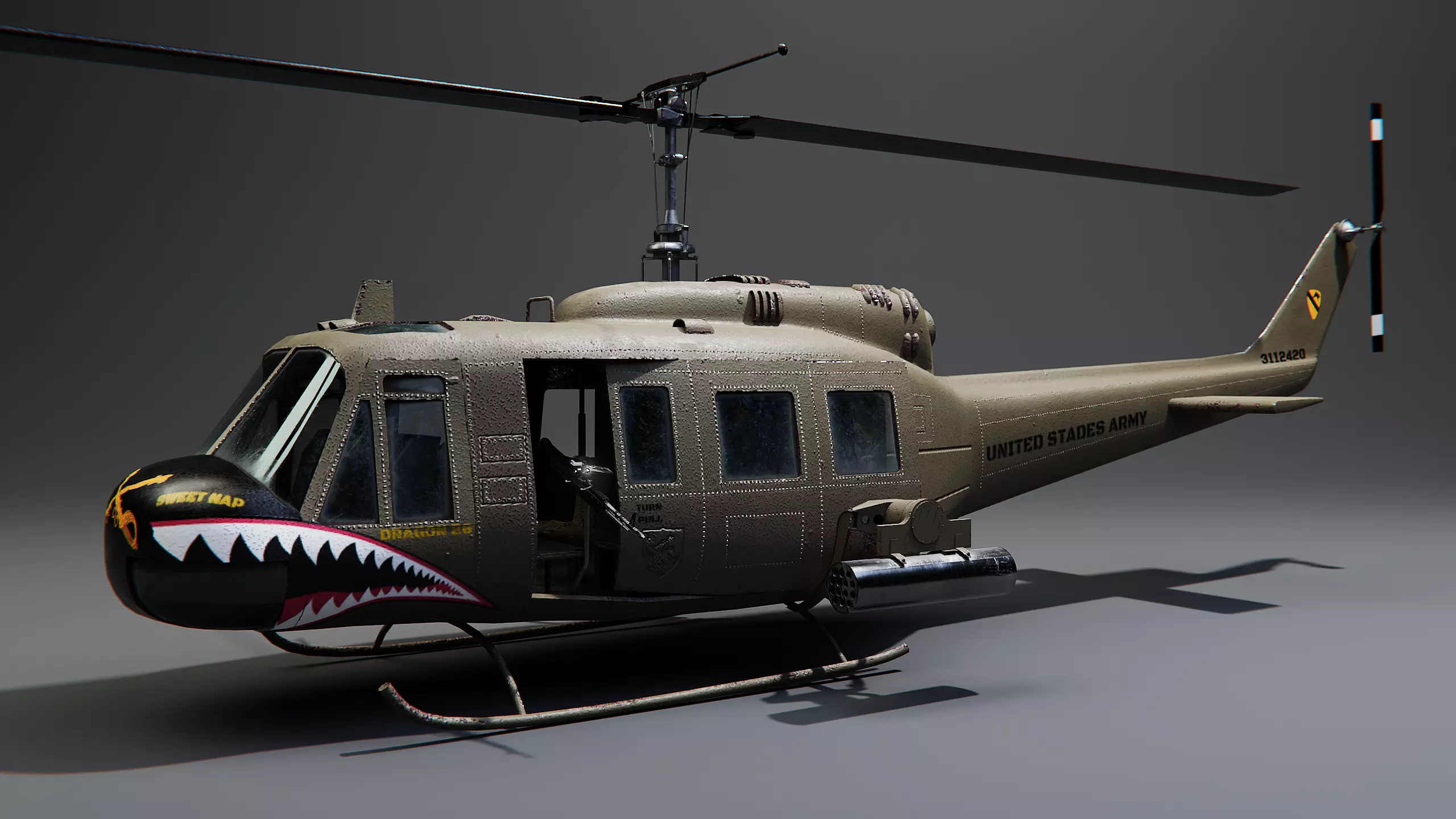 Bell UH-1 Huey Helicopter - 3D Model for Rendering and Animation Low-poly 3D model_0