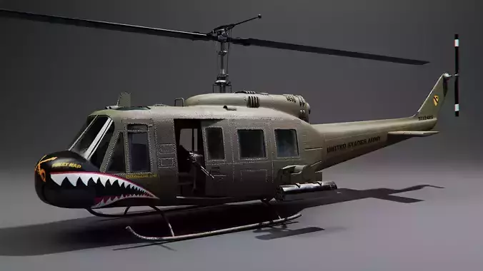 Bell UH-1 Huey Helicopter - 3D Model for Rendering and Animation Low-poly 3D model