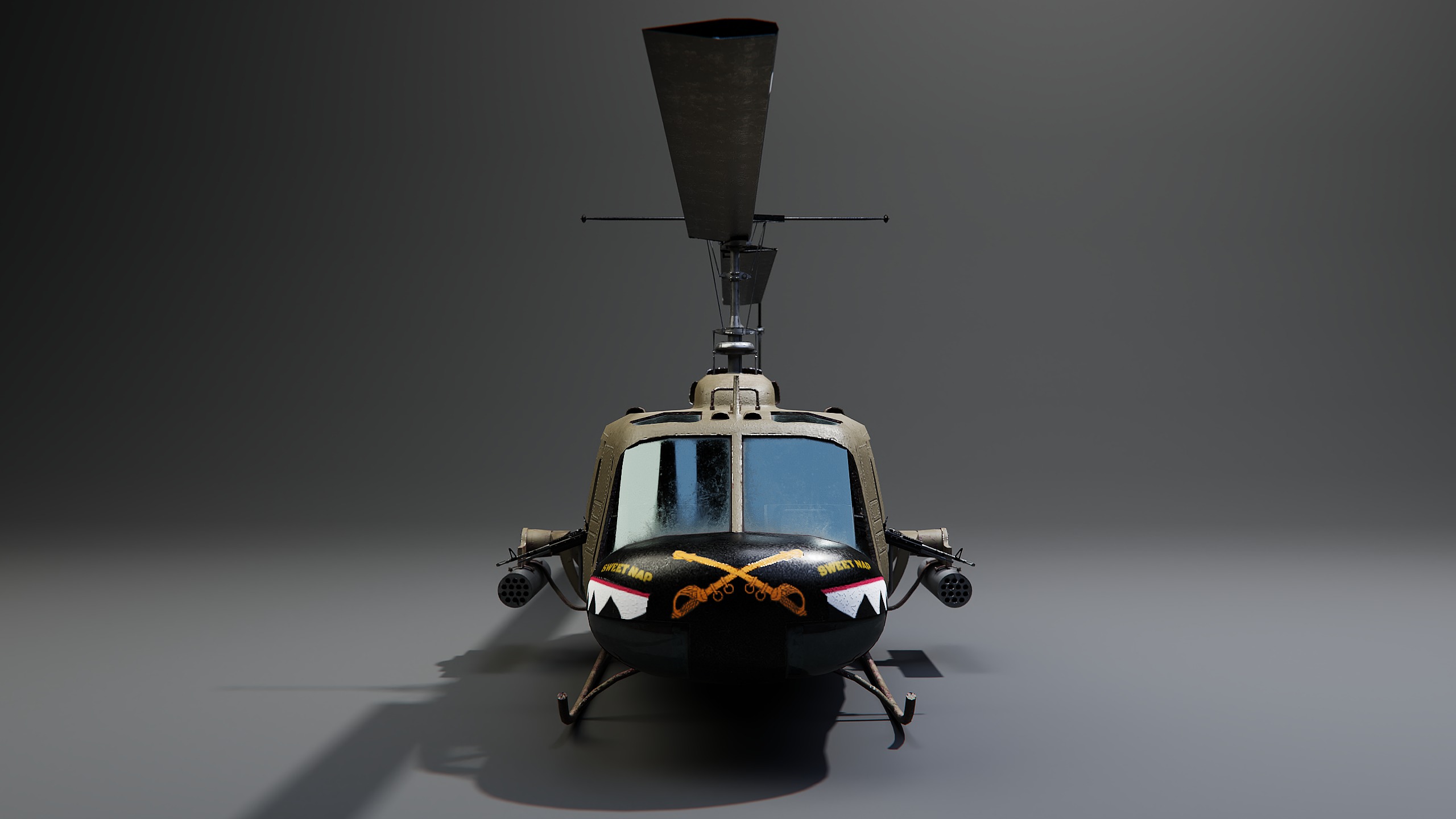 Bell UH-1 Huey Helicopter - 3D Model for Rendering and Animation Low-poly 3D model_3
