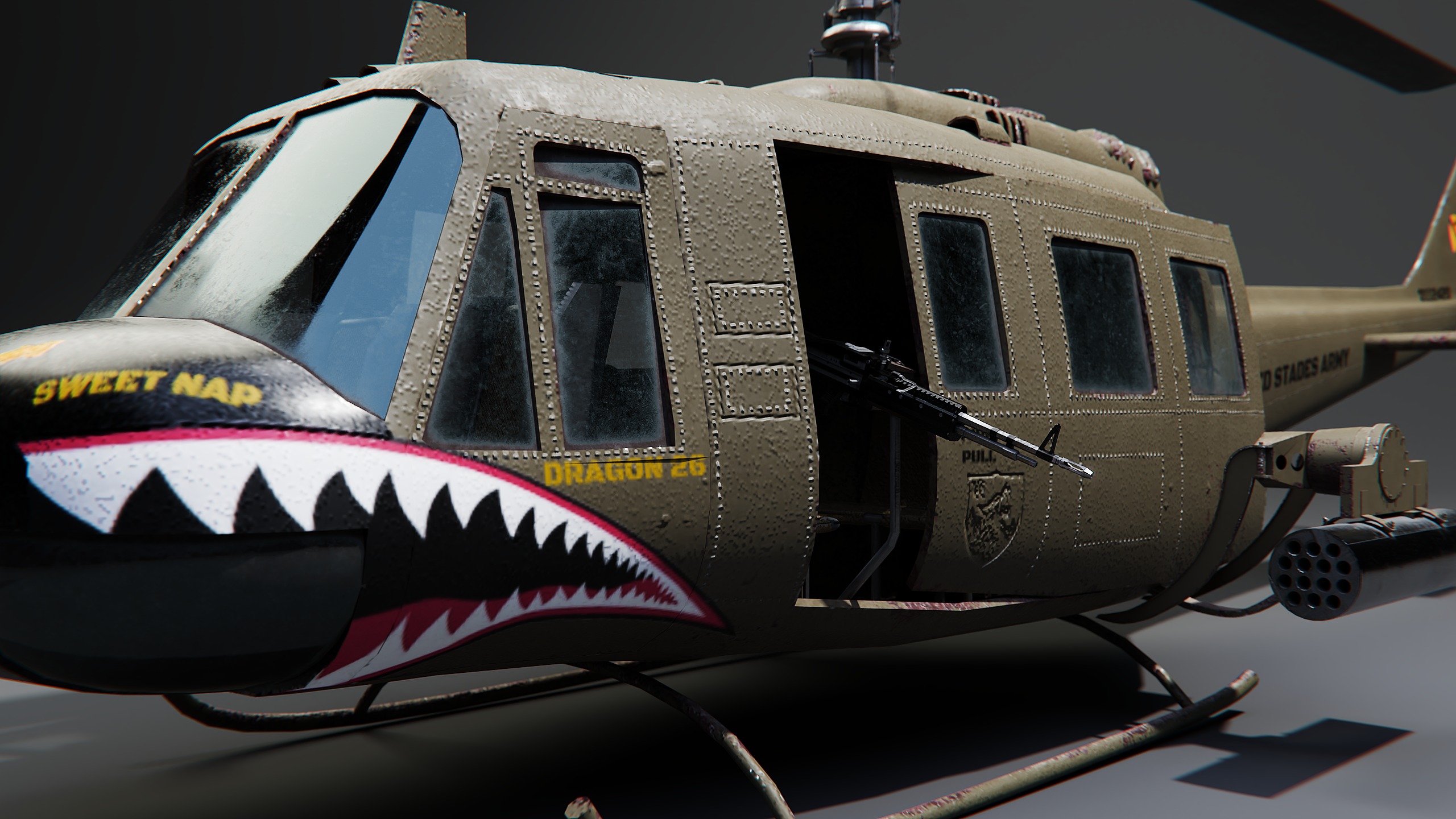 Bell UH-1 Huey Helicopter - 3D Model for Rendering and Animation Low-poly 3D model_2